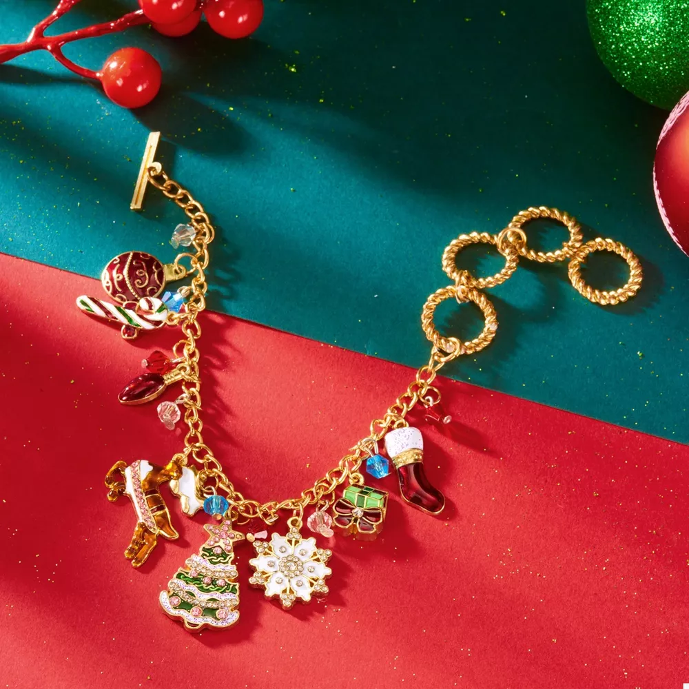 18K Gold-Plated Christmas Charm Bracelet, image 2