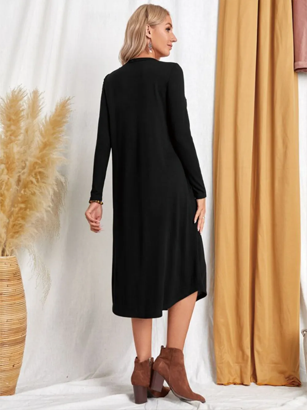 Pocketed Round Neck Long Sleeve Tee Dress, image 7