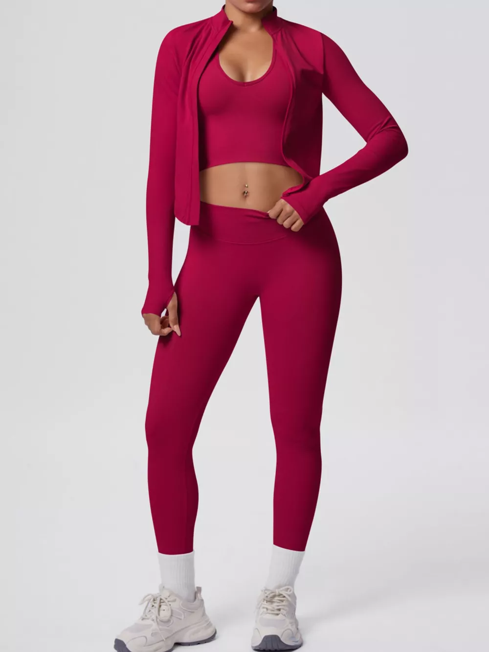 Tank & Zip-Up Jacket and Leggings Three-Piece Active Set, image 21