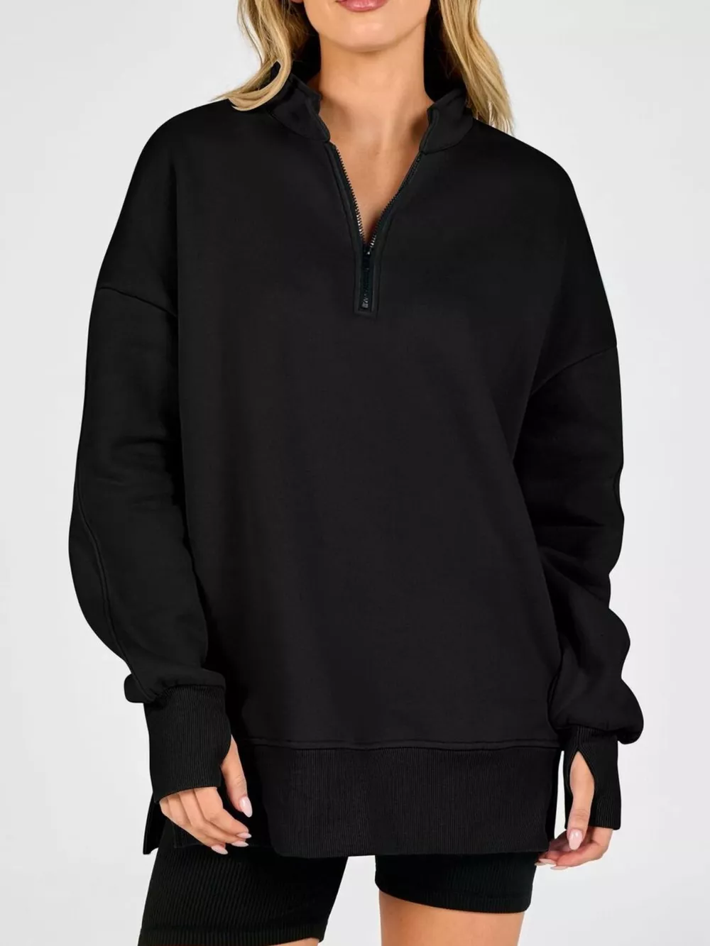 Quarter-Zip Dropped Shoulder Sweatshirt