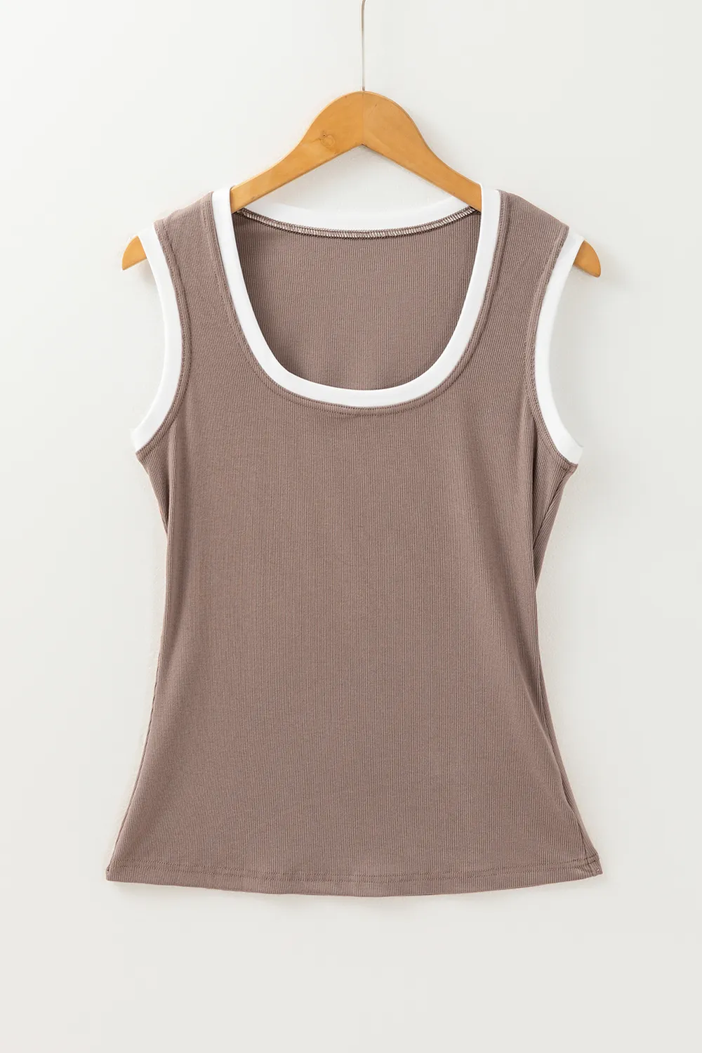 Contrast Edge Scoop Neck Wide Strap Knit Tank, image 5