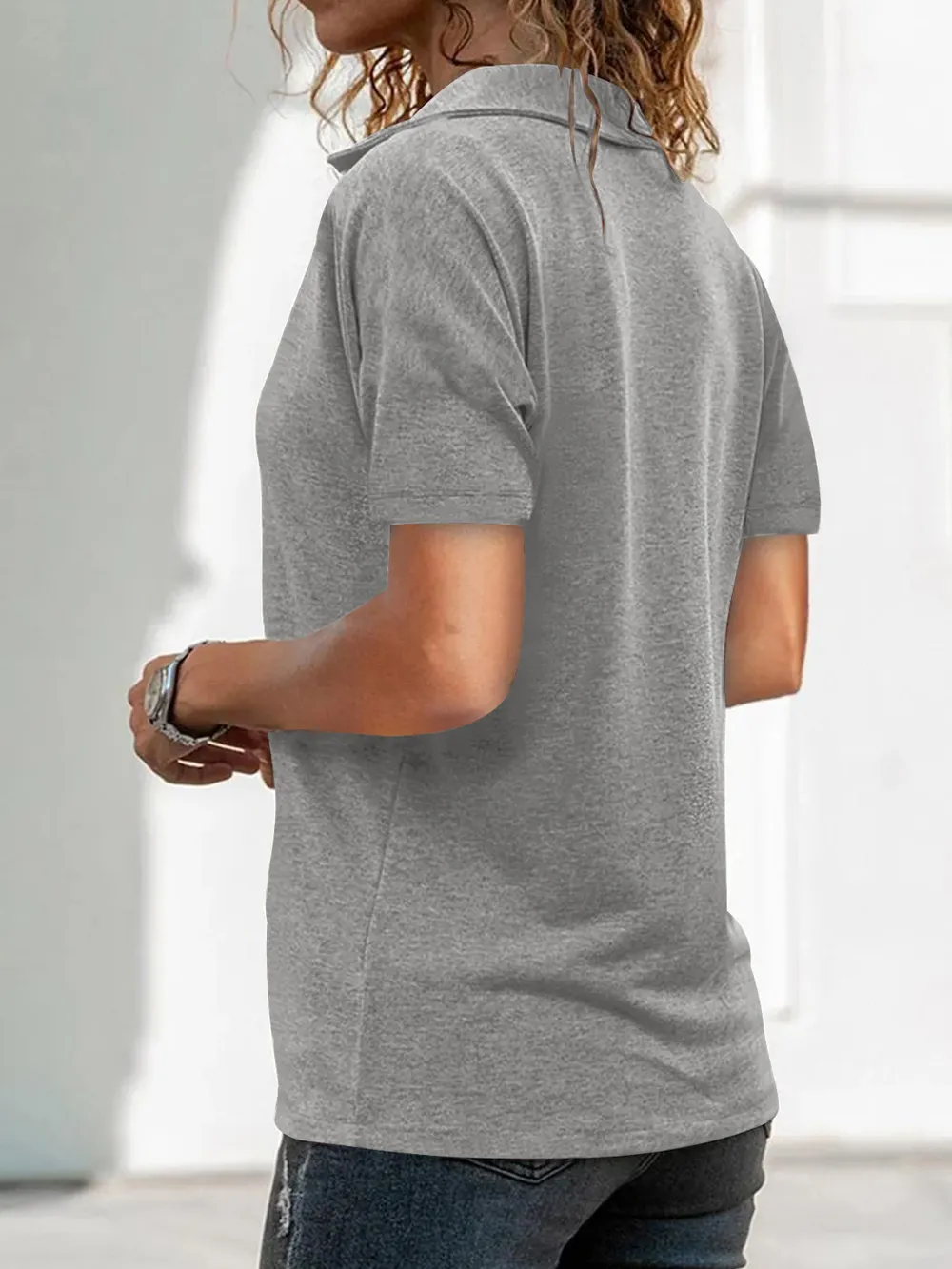 Zip Collar Short Sleeve Top, image 3