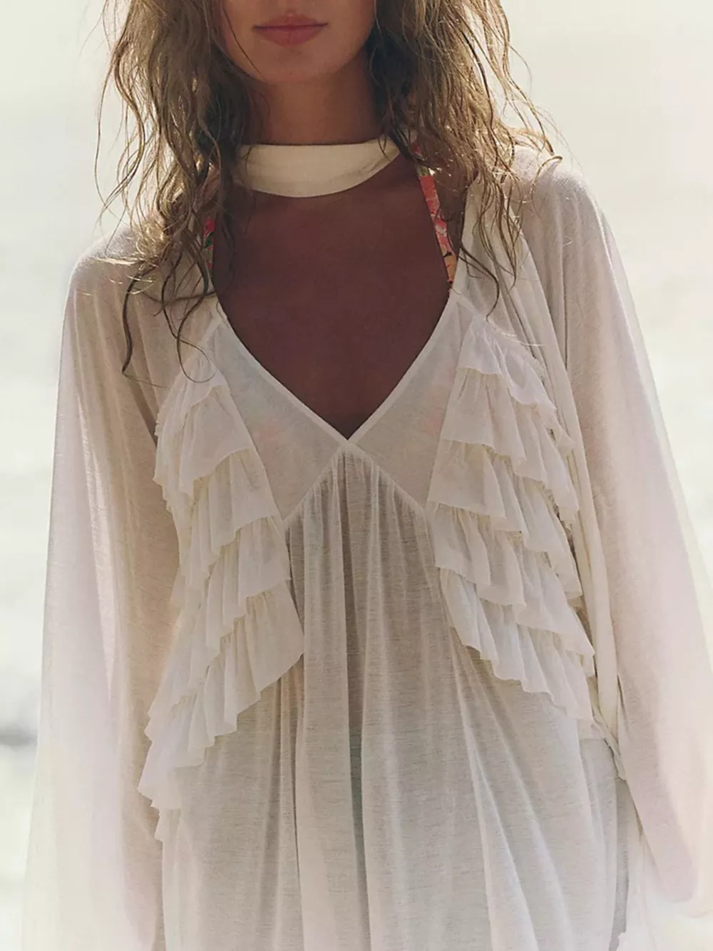 Sheer Ruffle Trim Beach Cover-Up, image 3