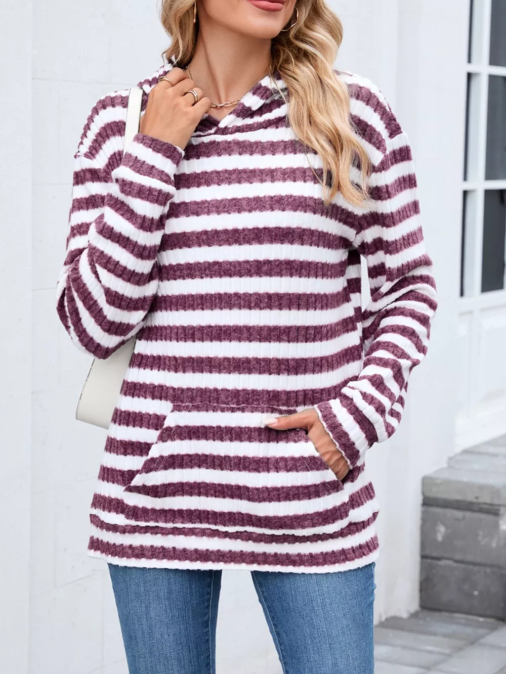 Striped Dropped Shoulder Hoodie, image 4