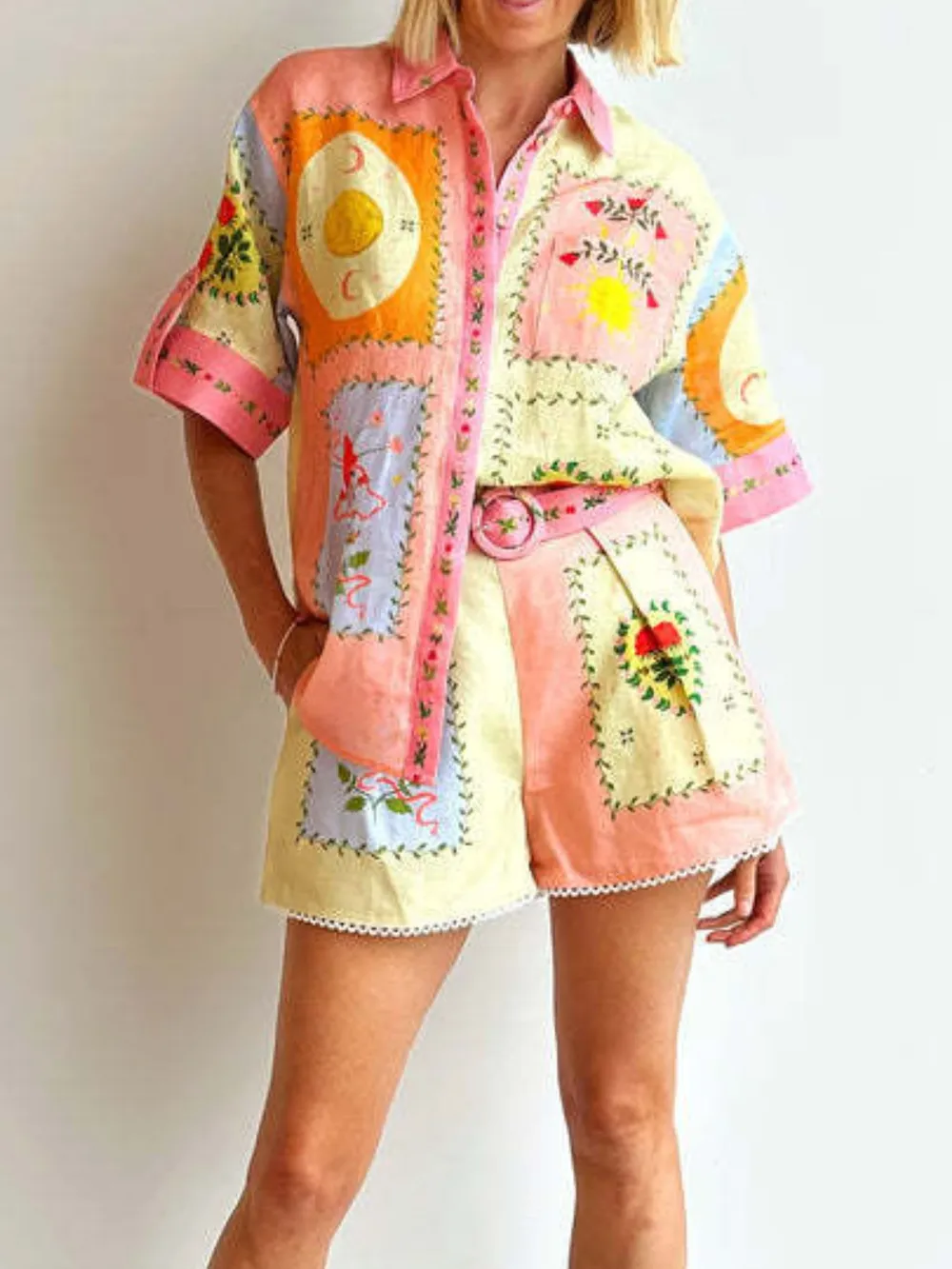 Printed Button Down Shirt and Shorts Set, image 5