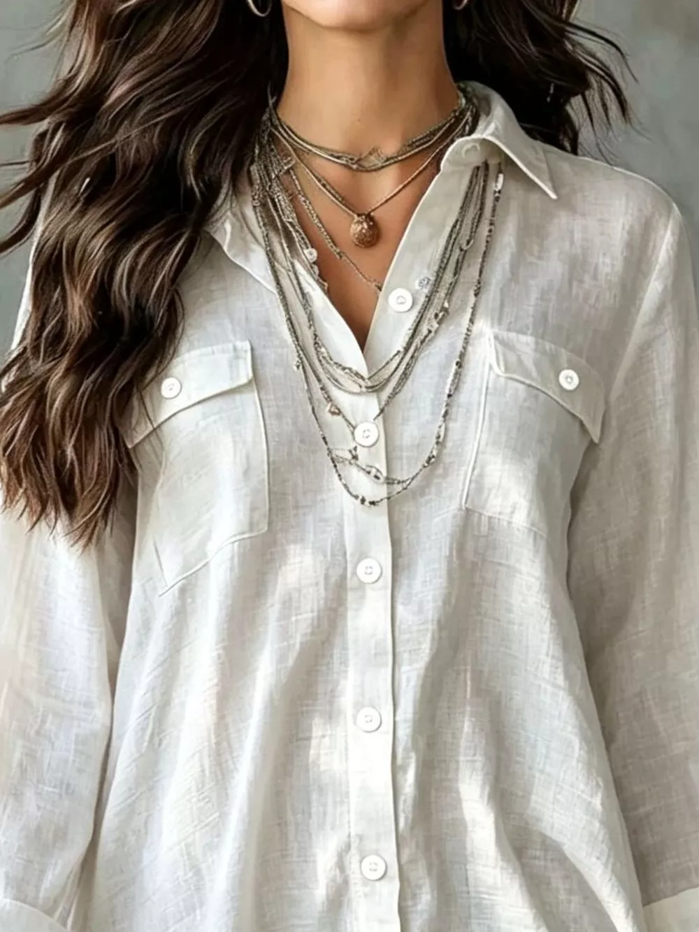 Casual Linen Shirt Dress with Pockets, image 2