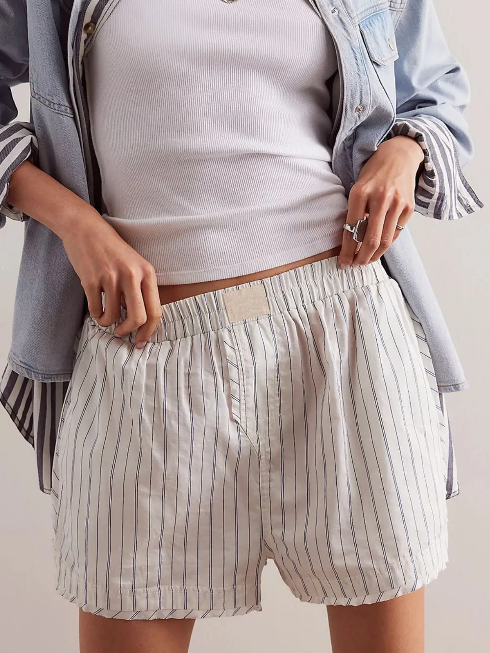 Striped Elastic Waist Shorts, image 6