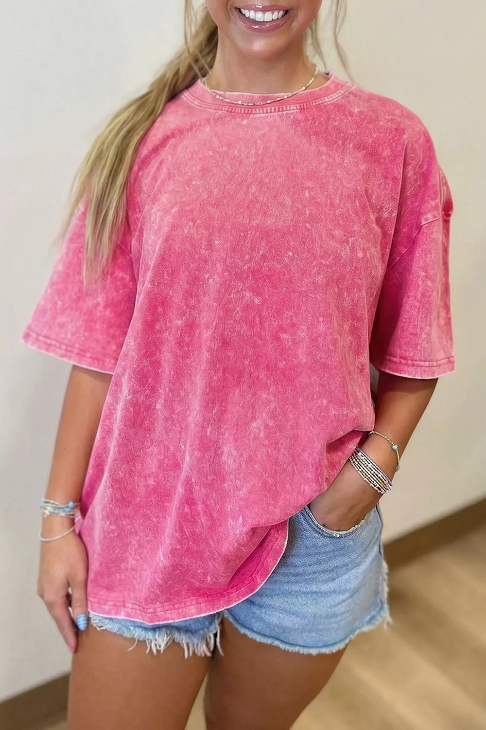 Solid Color Cotton Mineral Washed Oversize Tee, image 3