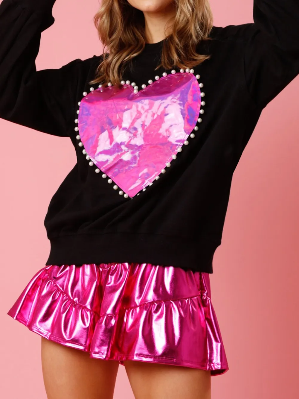 Pearl Trim Round Neck Sweatshirt, image 3