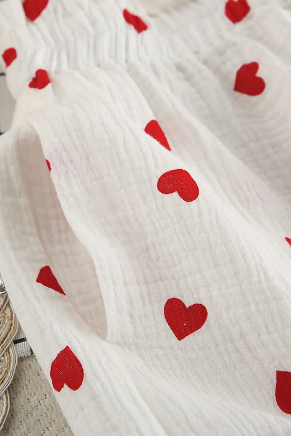 Heart Collared Neck Button Down Top and Shorts Set, image 3