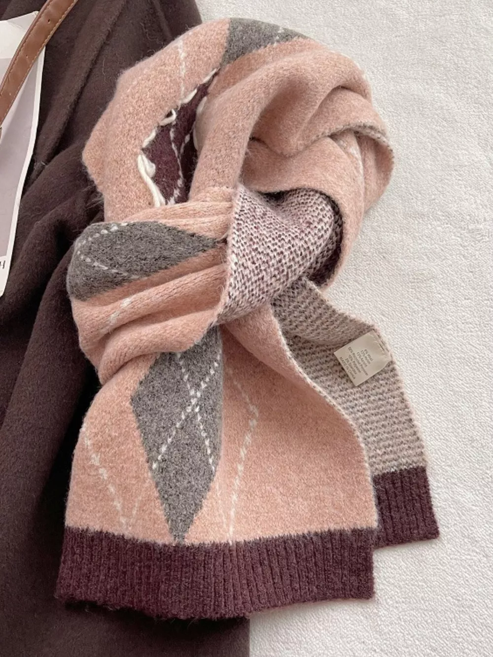 Classic Argyle Knitted Winter Scarf, image 4