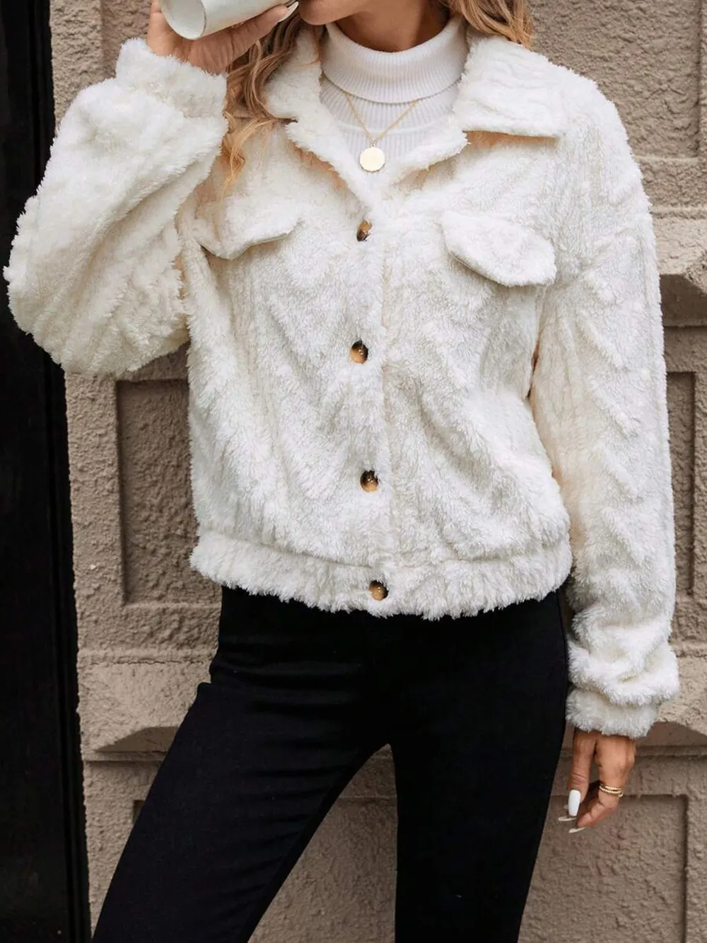 Button Up Long Sleeve Fuzzy Outerwear, image 2
