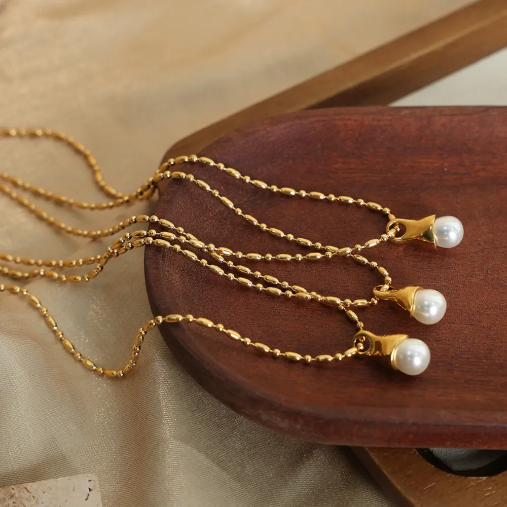 Titanium Steel Pearl Pendant Necklace, image 5