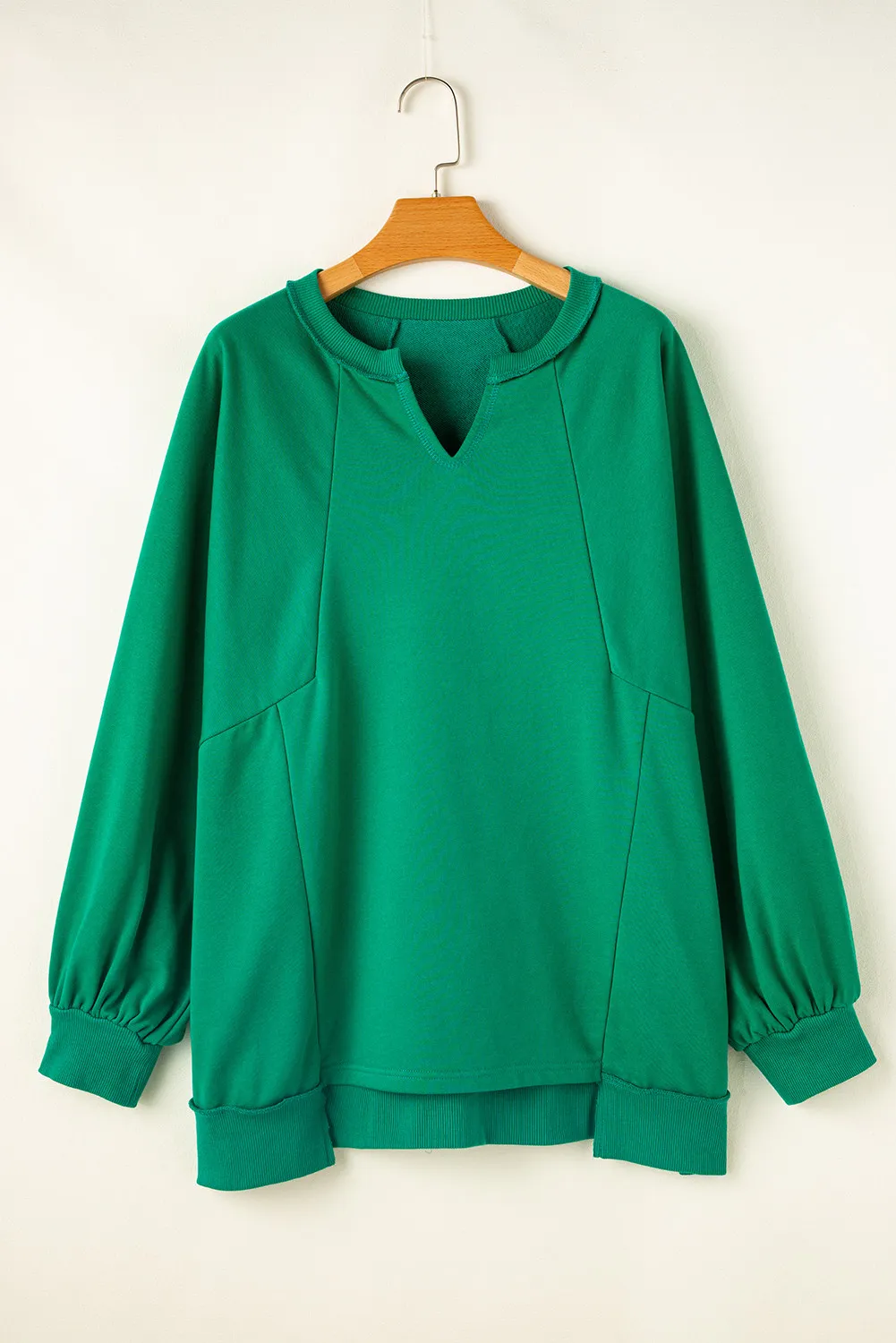 Plus Size Cutout Hem Notched Long Sleeve Sweatshirt, image 3