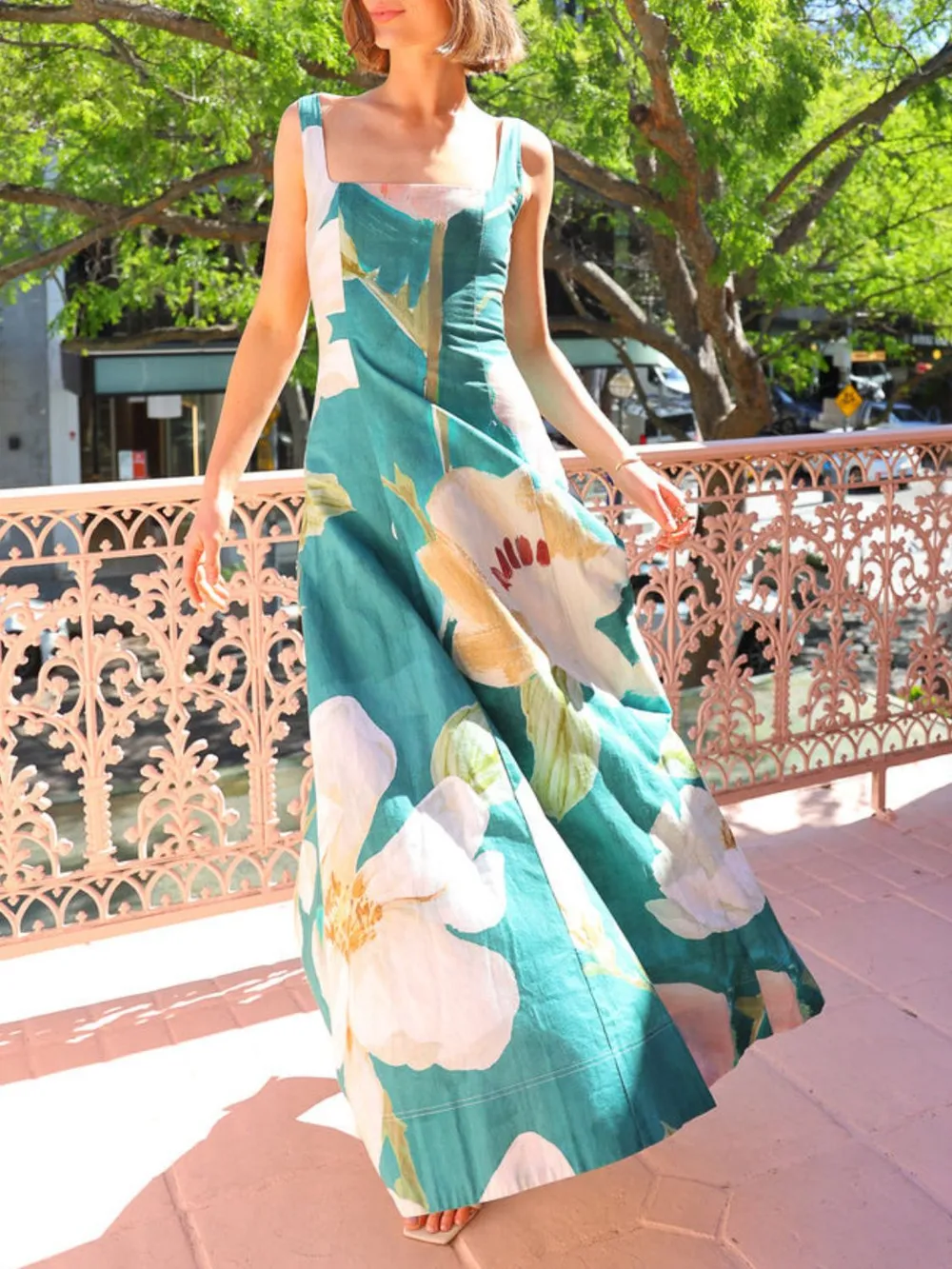 Printed Square Neck Maxi Dress, image 5