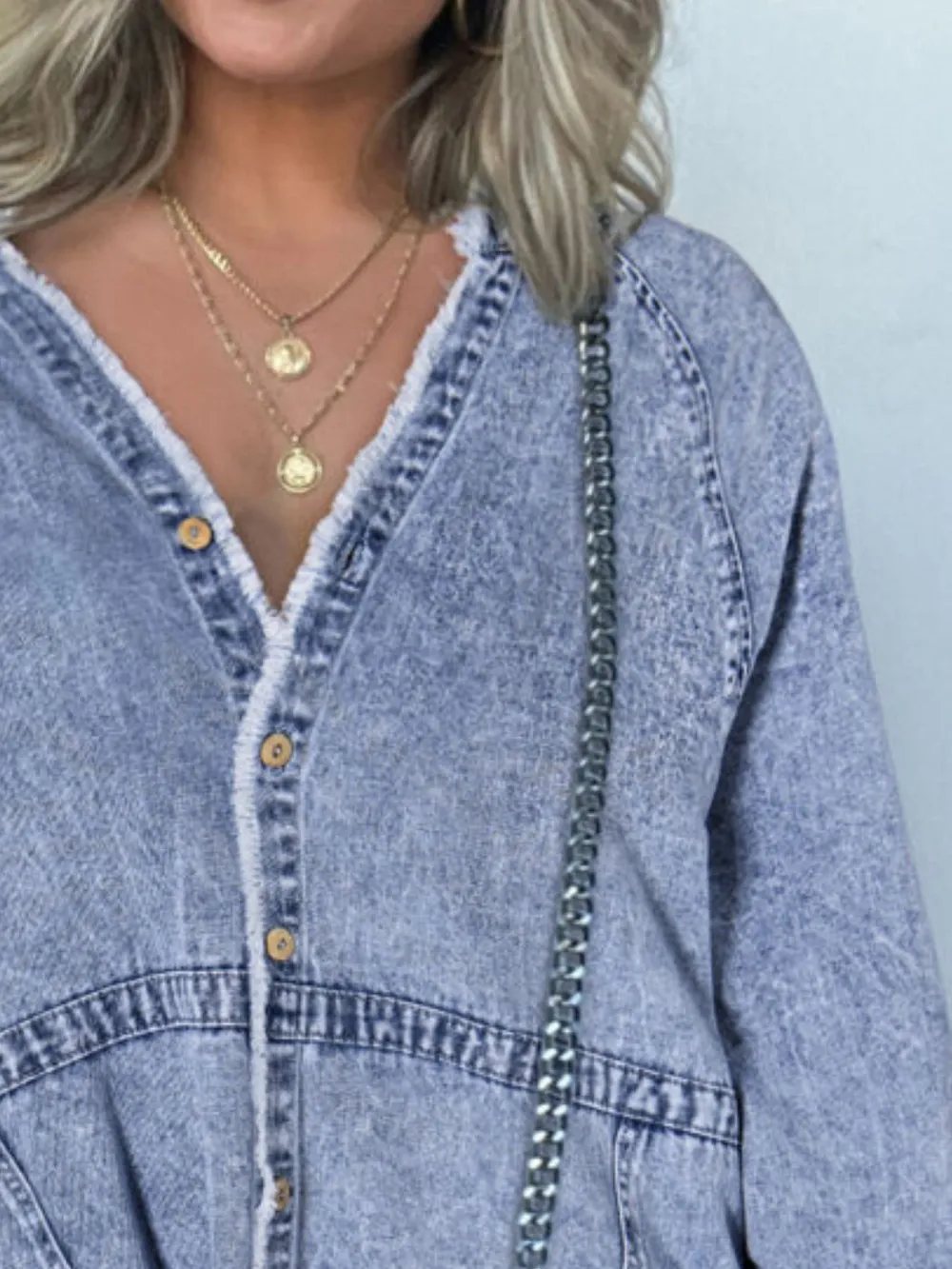 Full Size Button-Front Long Sleeve Denim Shirt Dress Plus Size, image 4