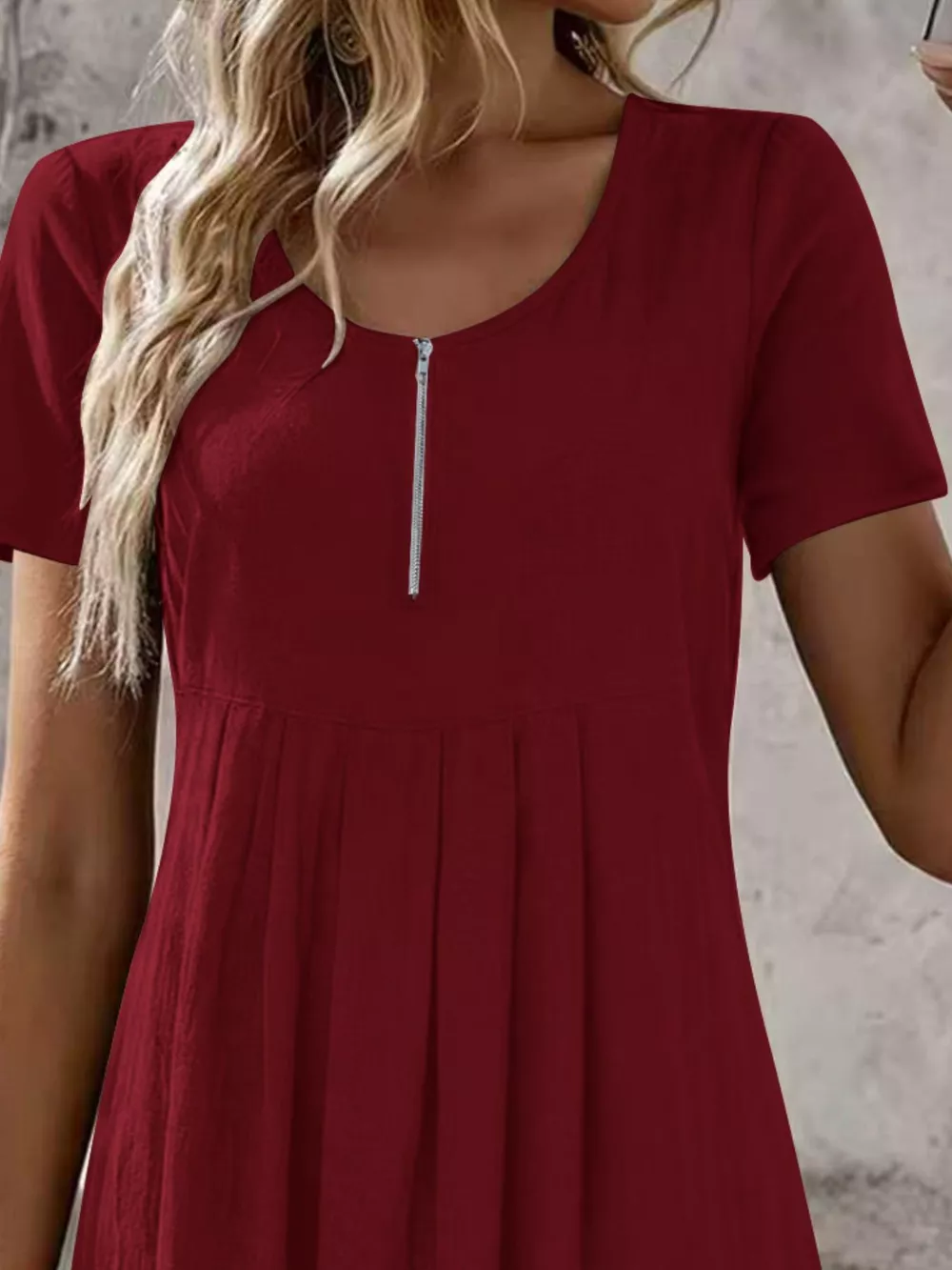 Zipper-Front Short Sleeve A-Line Dress, image 17