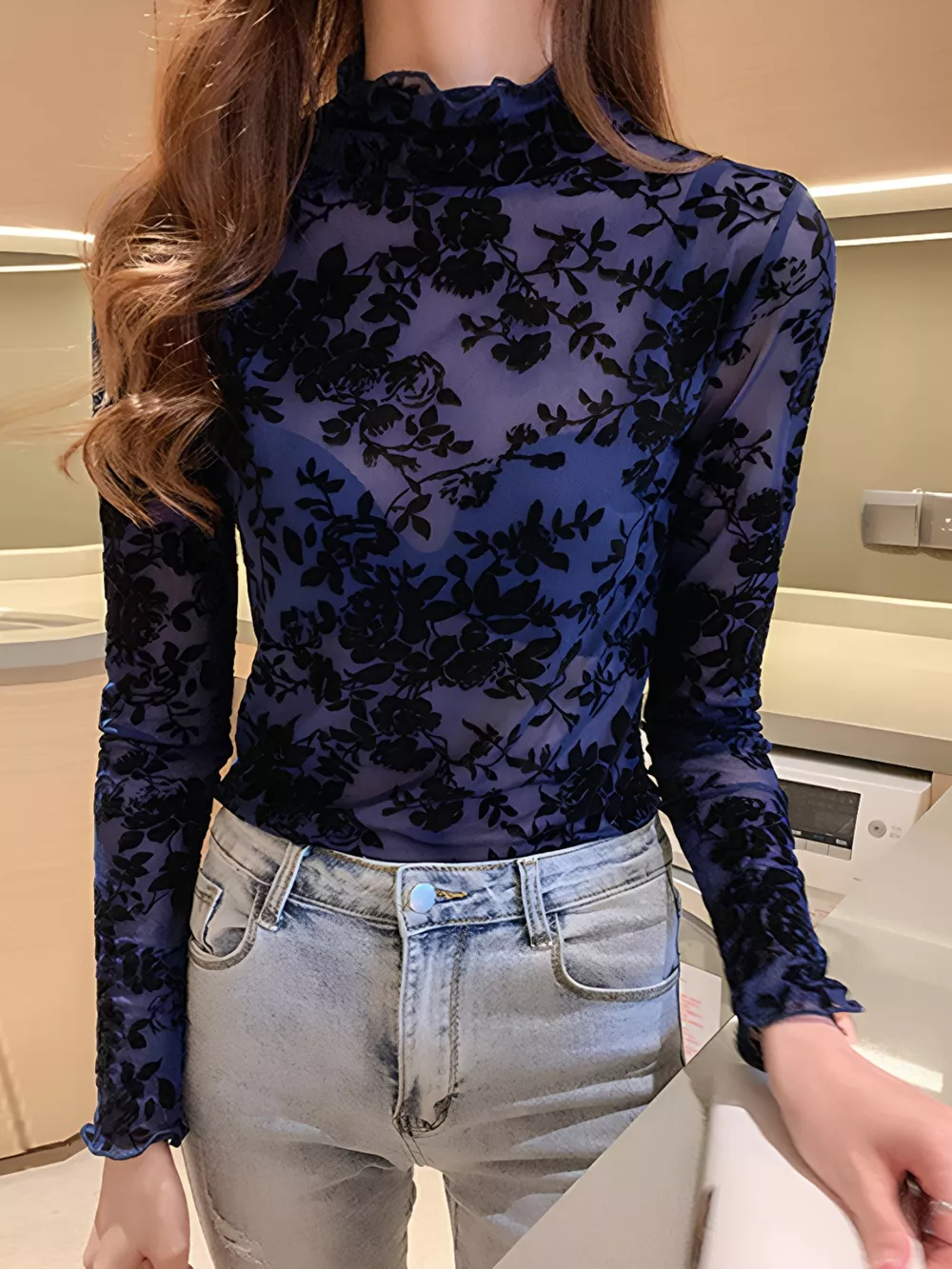 Floral Turtleneck Long Sleeve Top, image 2