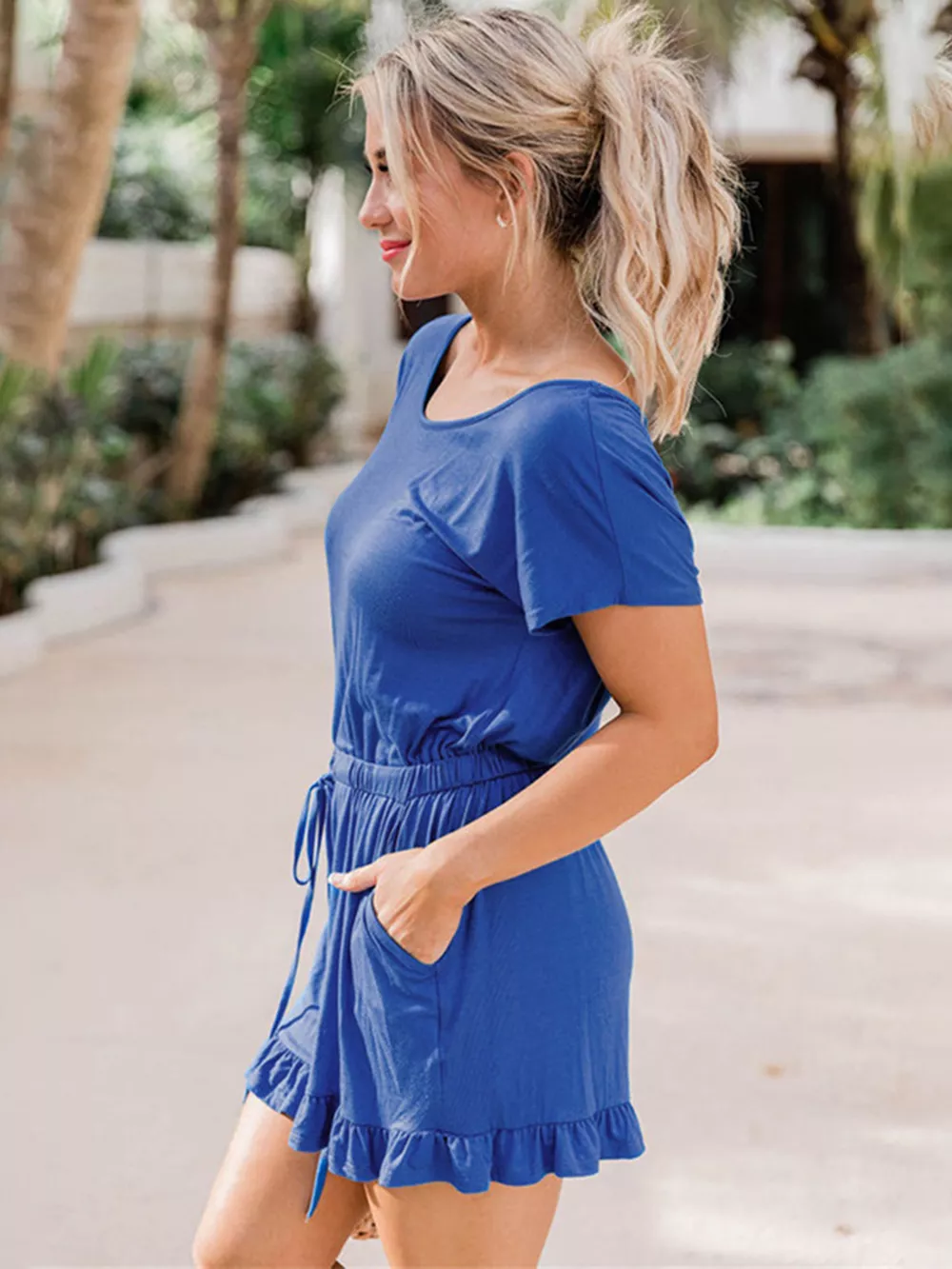 Ruffled Boat Neck Short Sleeve Romper, image 3