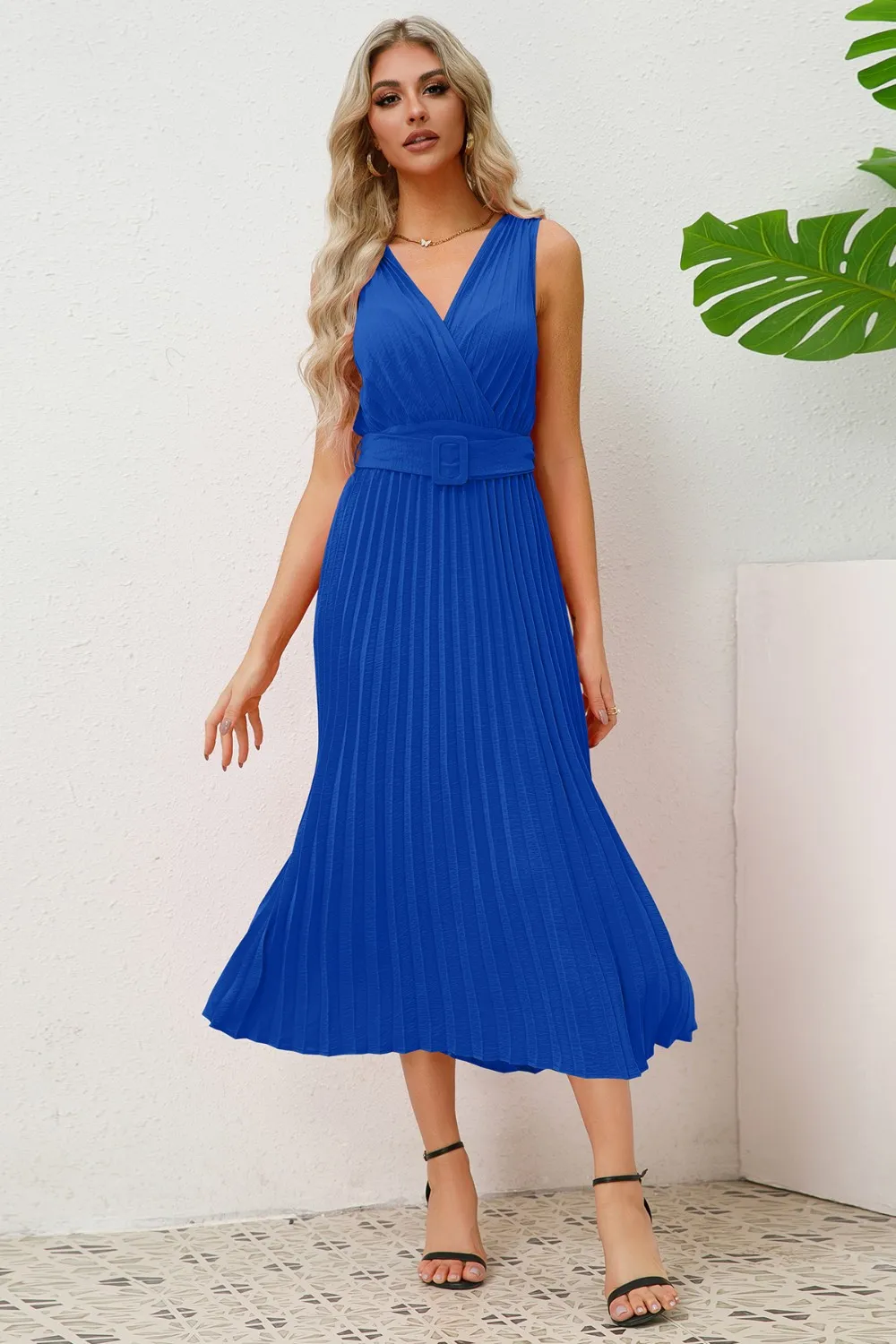 Surplice Sleeveless Midi Pleated Dress, image 2
