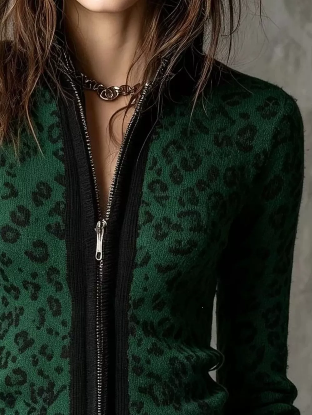 Leopard Zip-Up Knit Cardigan, image 4