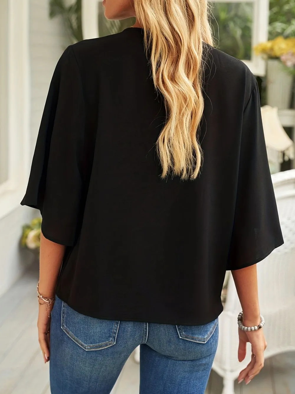 Full Size Ruched Three-Quarter Sleeve Blouse Plus Size, image 7