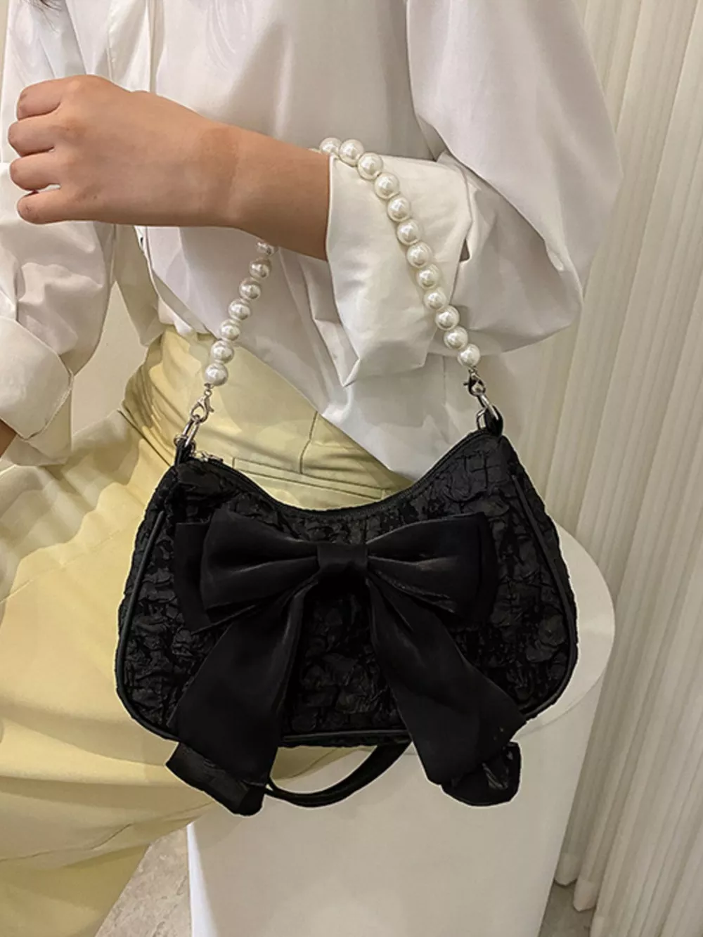 Bow Pearl Chain Crossbody Bag, image 10