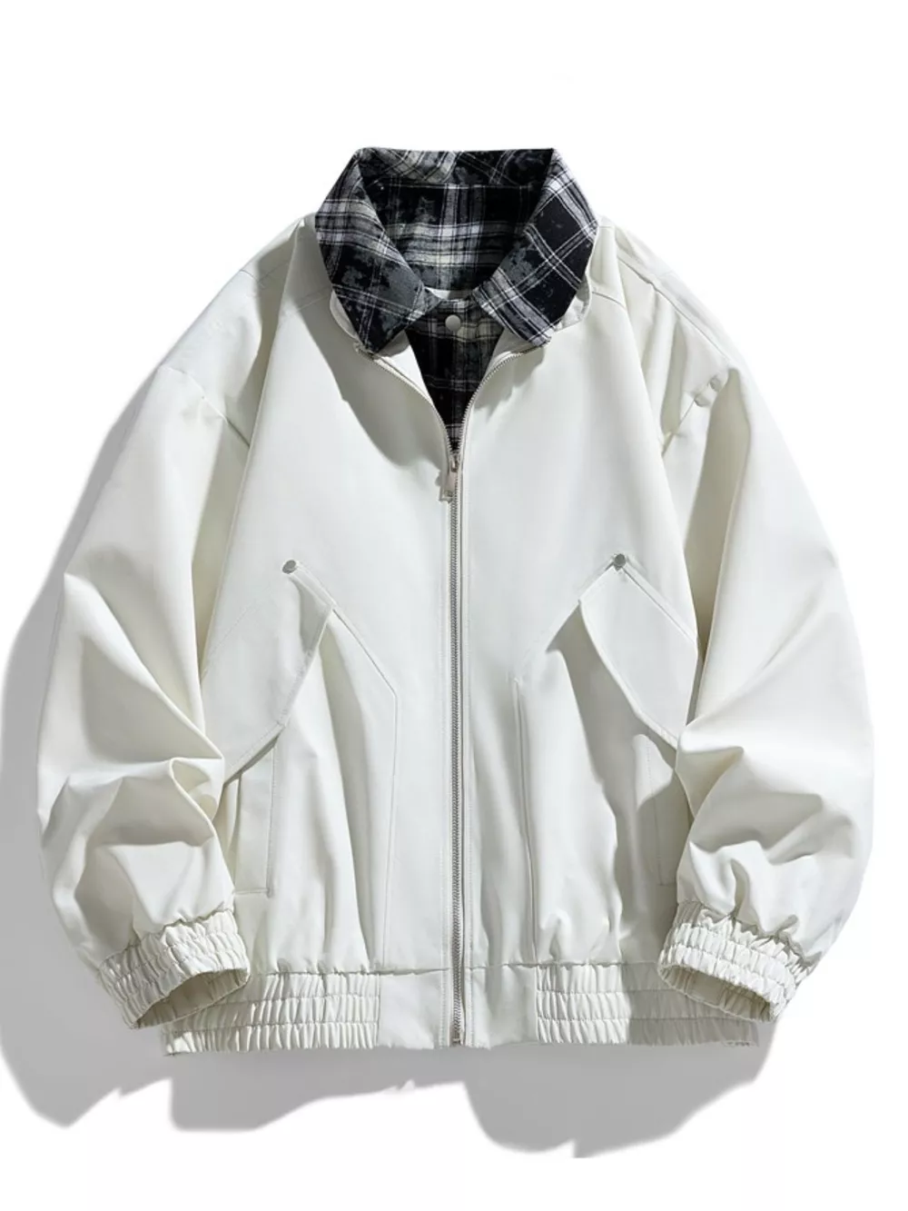 Men's Plus Size Plaid Collar Zip-Up Bomber Jacket, image 2