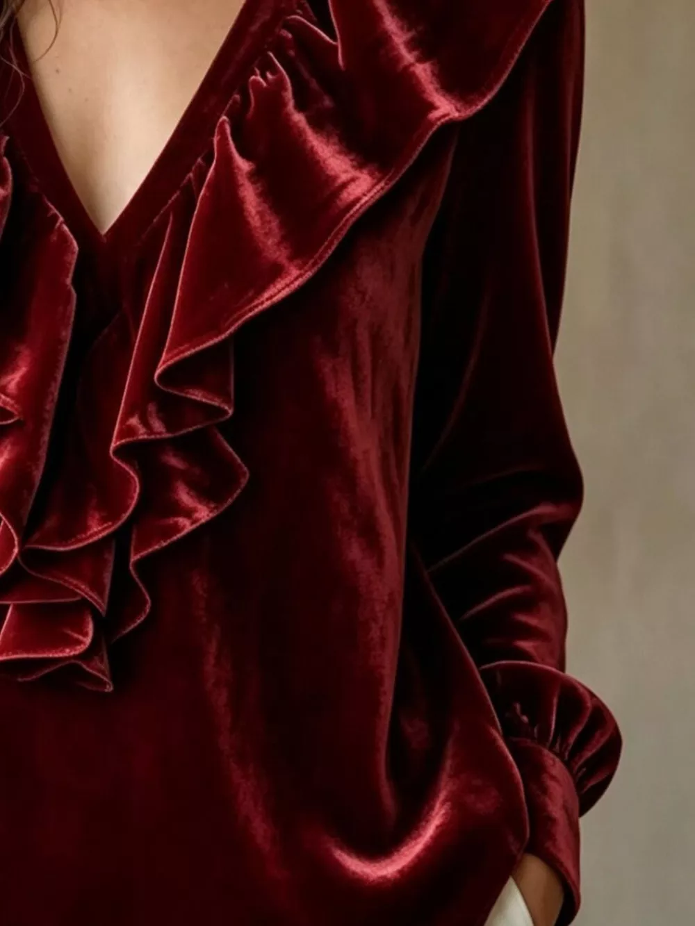 Ruffled V-Neck Long Sleeve Blouse, image 6
