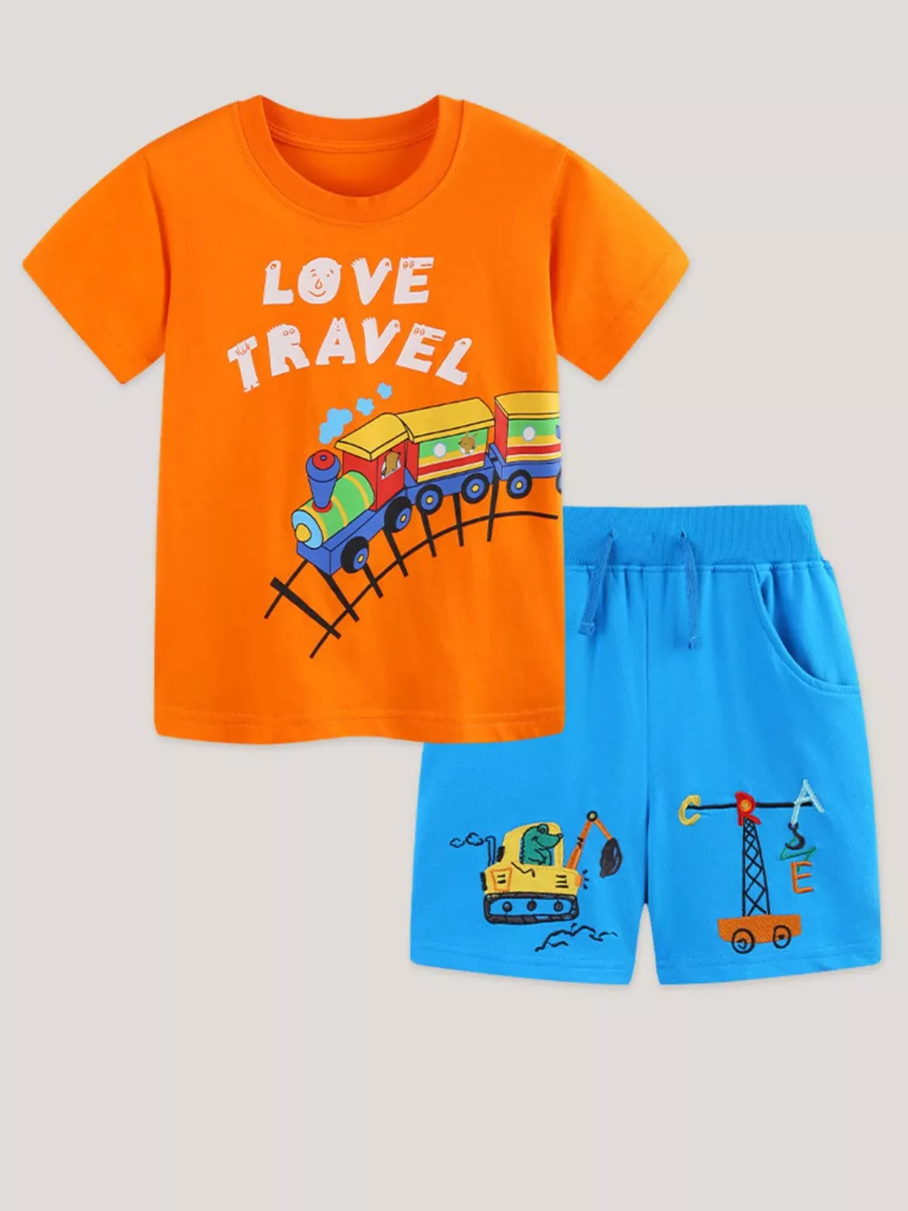 Children's Love Travel Train Print Casual Set, image 2