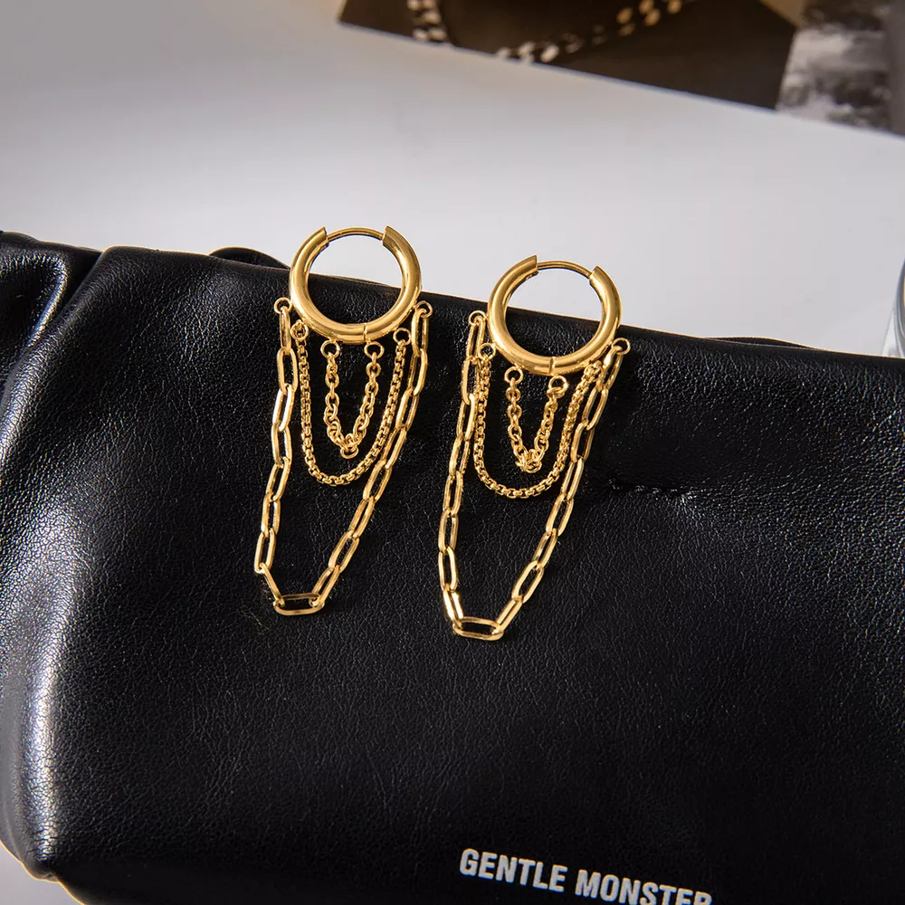 18K Gold-Plated Chain Hoop Earrings, image 3