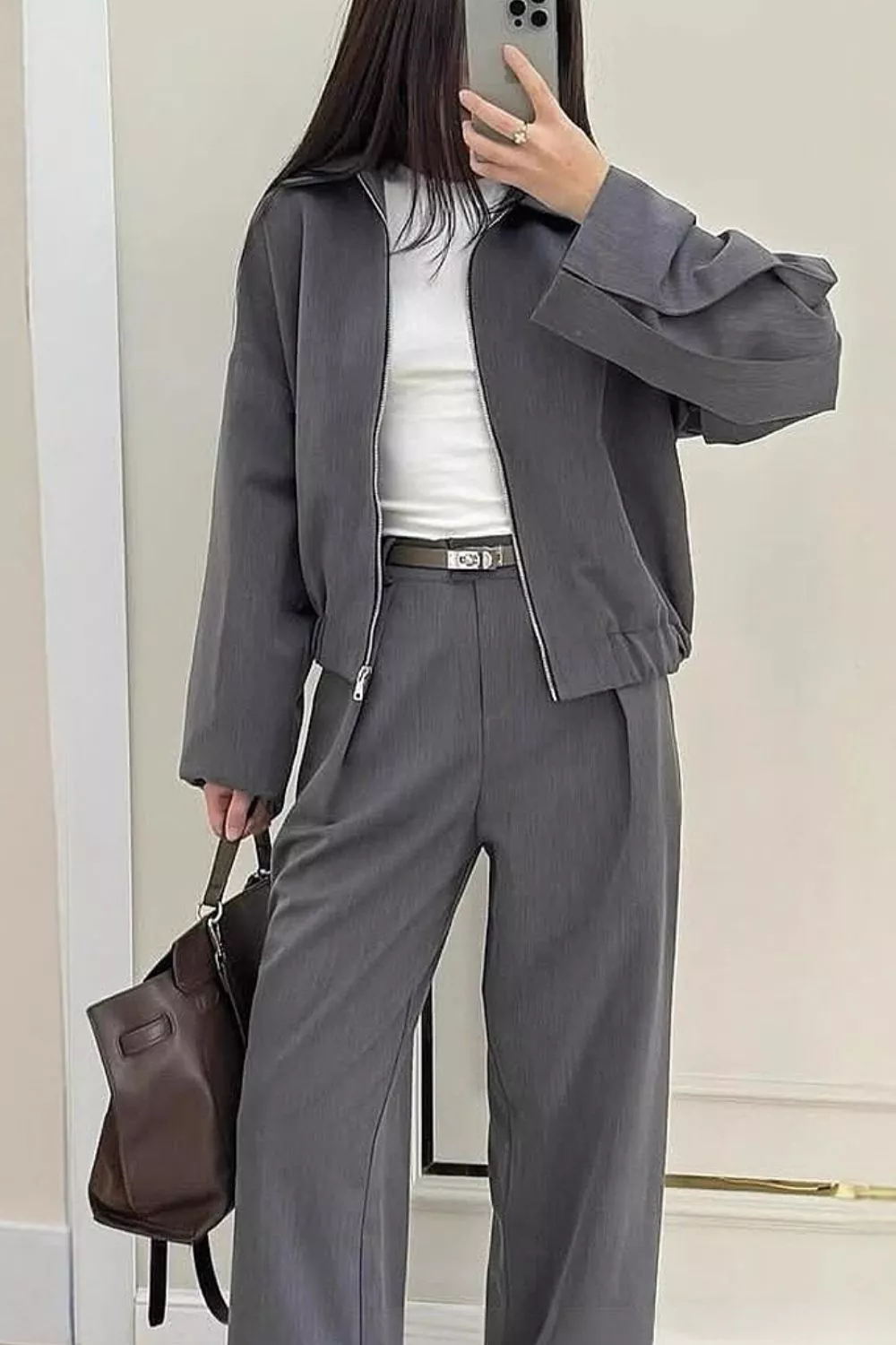 Zip-Up Jacket and Wide-Leg Pants Set, image 5
