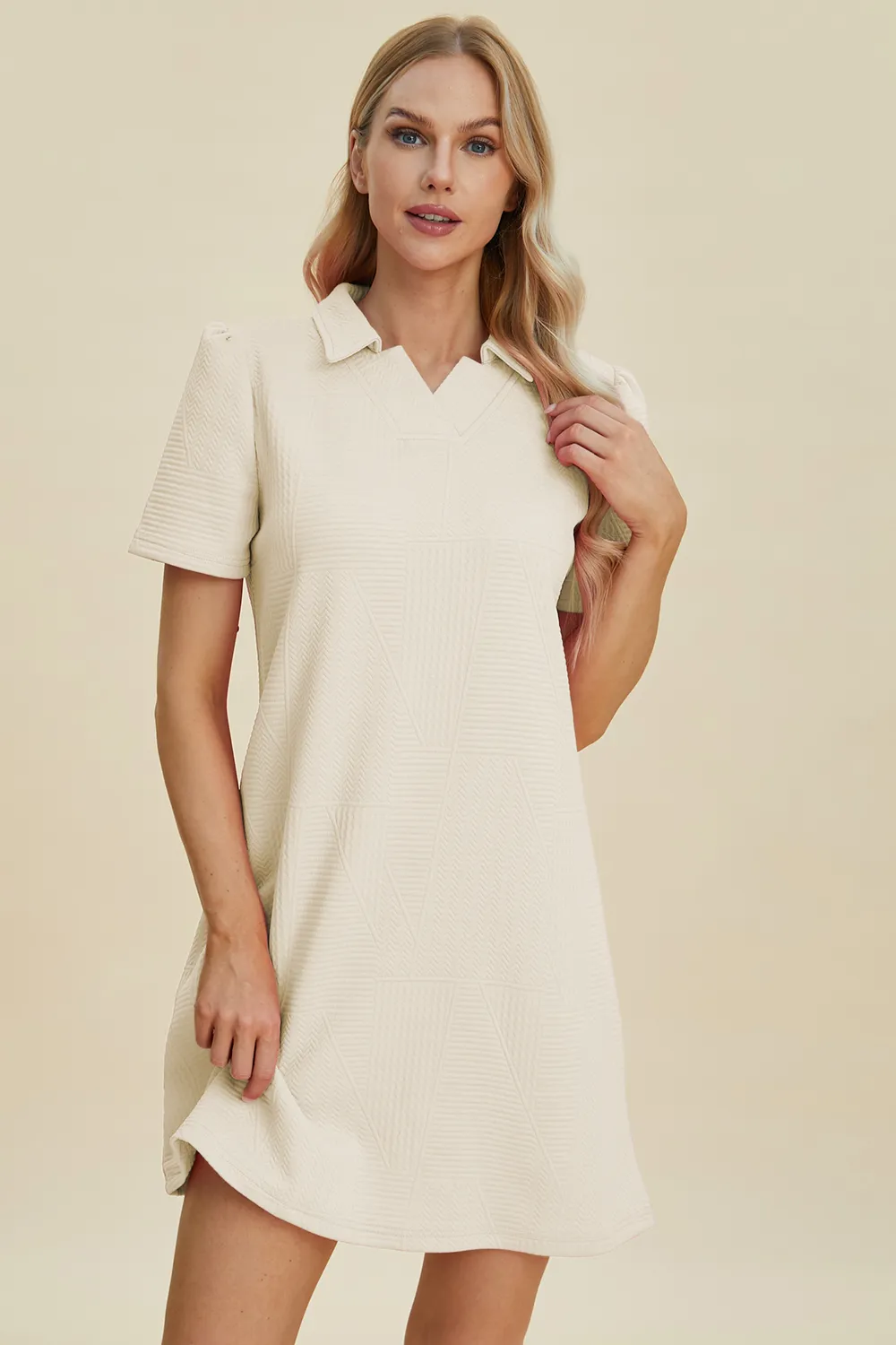 Full Size Texture Short Sleeve Dress, image 6
