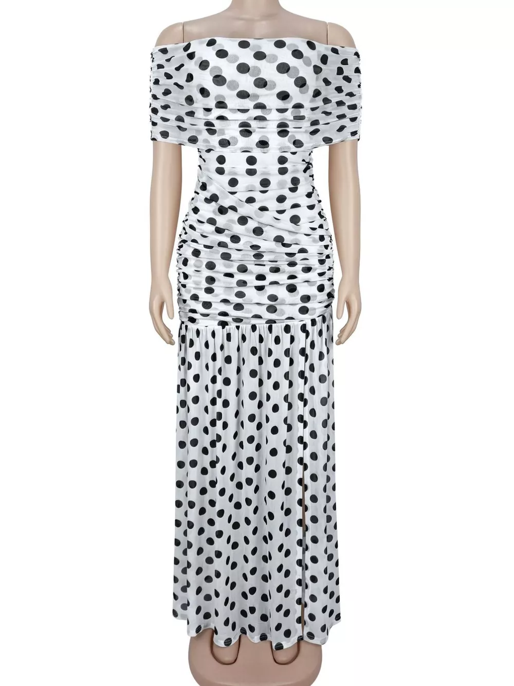 Polka Dot Off Shoulder Slit Maxi Dress, image 8