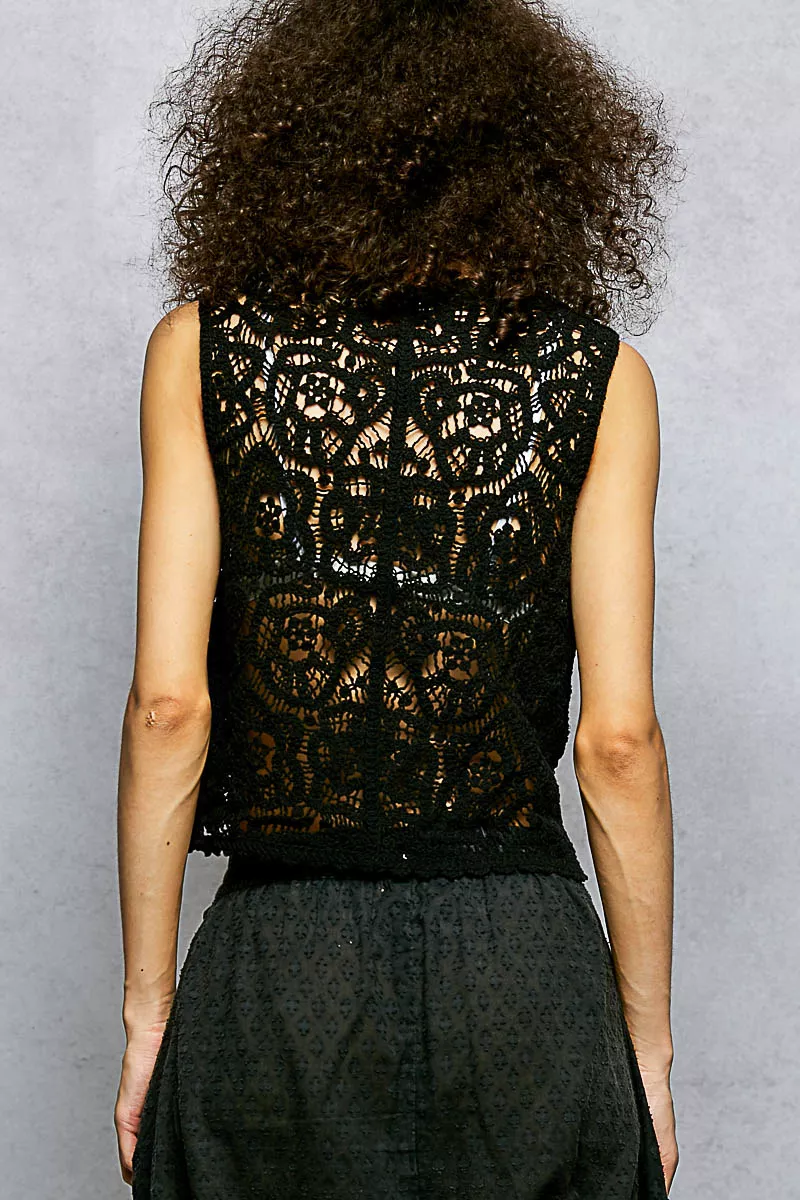 Button Down Cropped Crochet Vest with Scalloped Edge, image 5