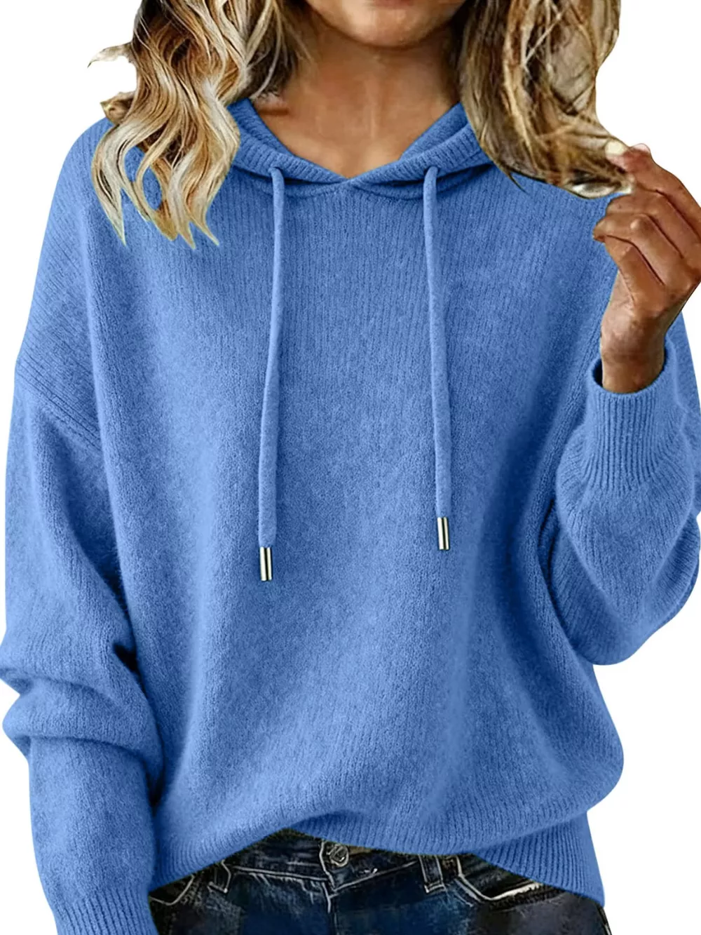 Drawstring Long Sleeve Hooded Sweater, image 7
