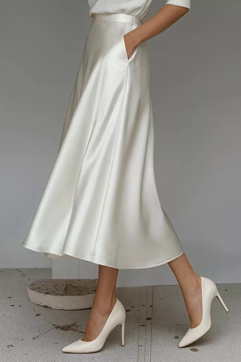 Satin A-Line Midi Skirt, image 5