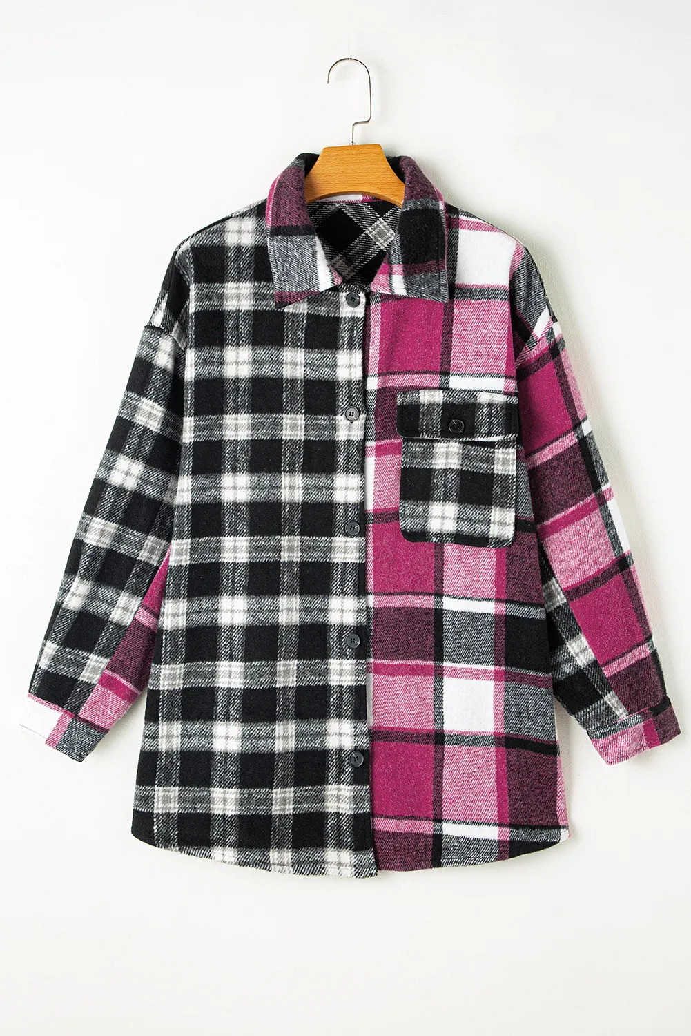Pocketed Plaid Collared Neck Long Sleeve Shacket, image 4