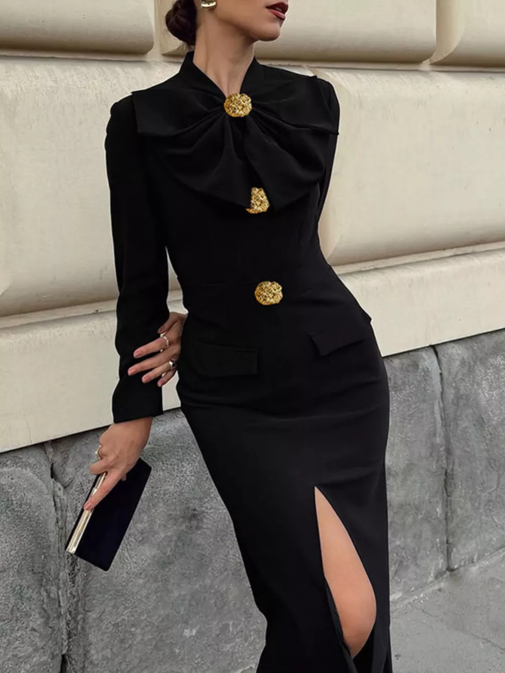 Ruched Long Sleeve Midi Dress, image 2