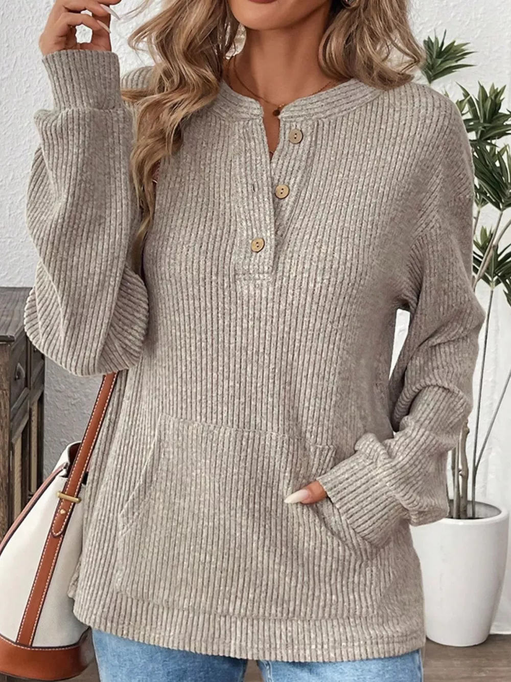 Button Detail Long Sleeve Top, image 2