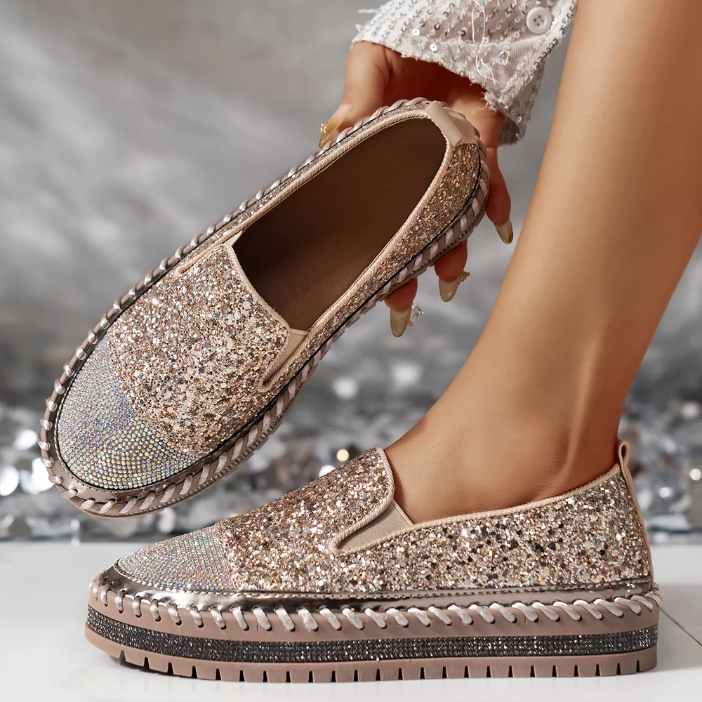 Rhinestone Sequin Round Toe Platform Loafers, image 4