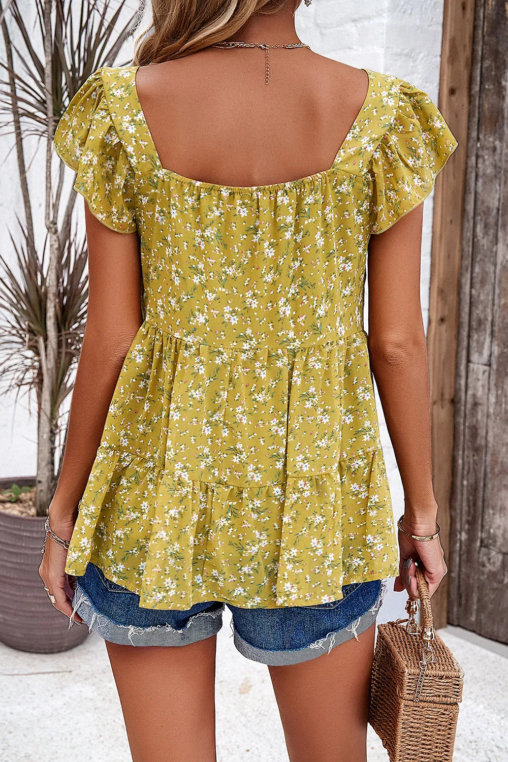 Printed Square Neck Cap Sleeve Blouse, image 14