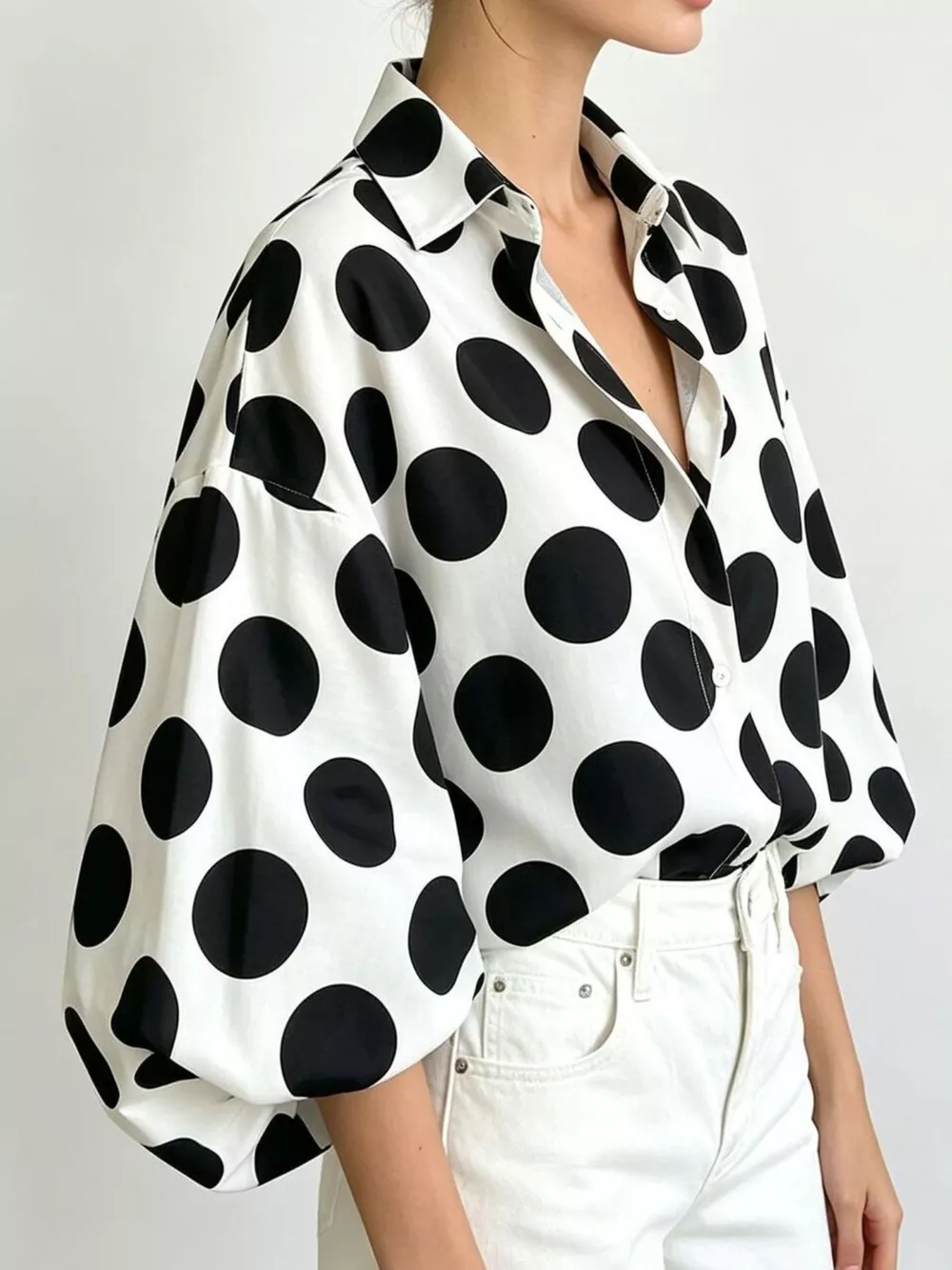 Polka Dot Puff Sleeve Shirt, image 4