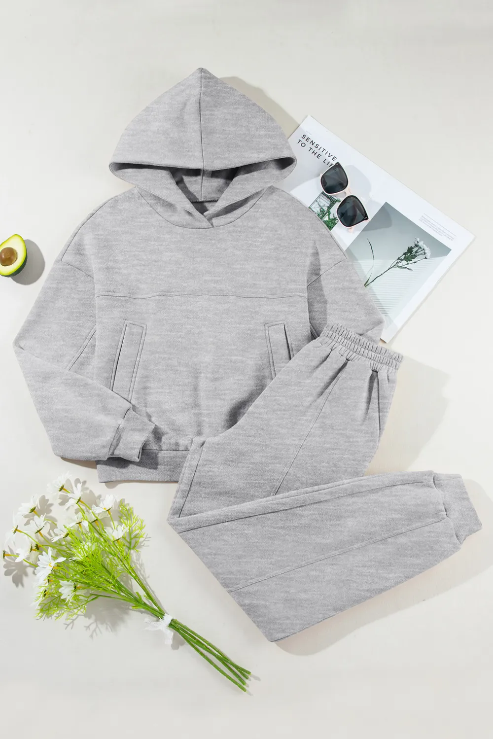 Dropped Shoulder Long Sleeve Hoodie and Pants Active Set, image 3