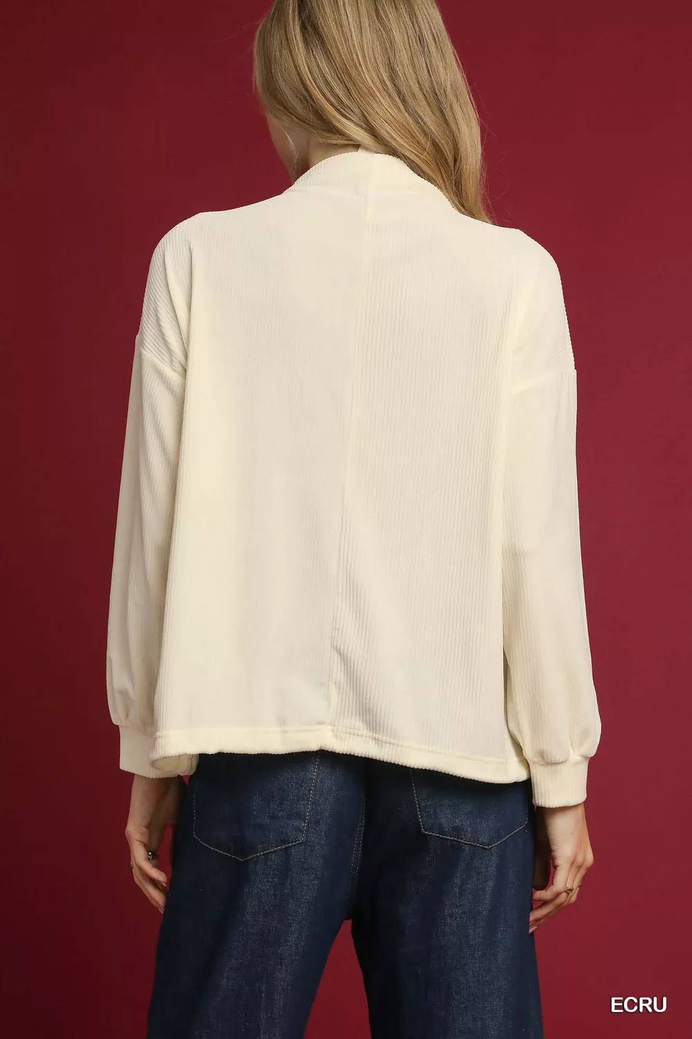 Ribbed Drawstring Hem Knit Top, image 3