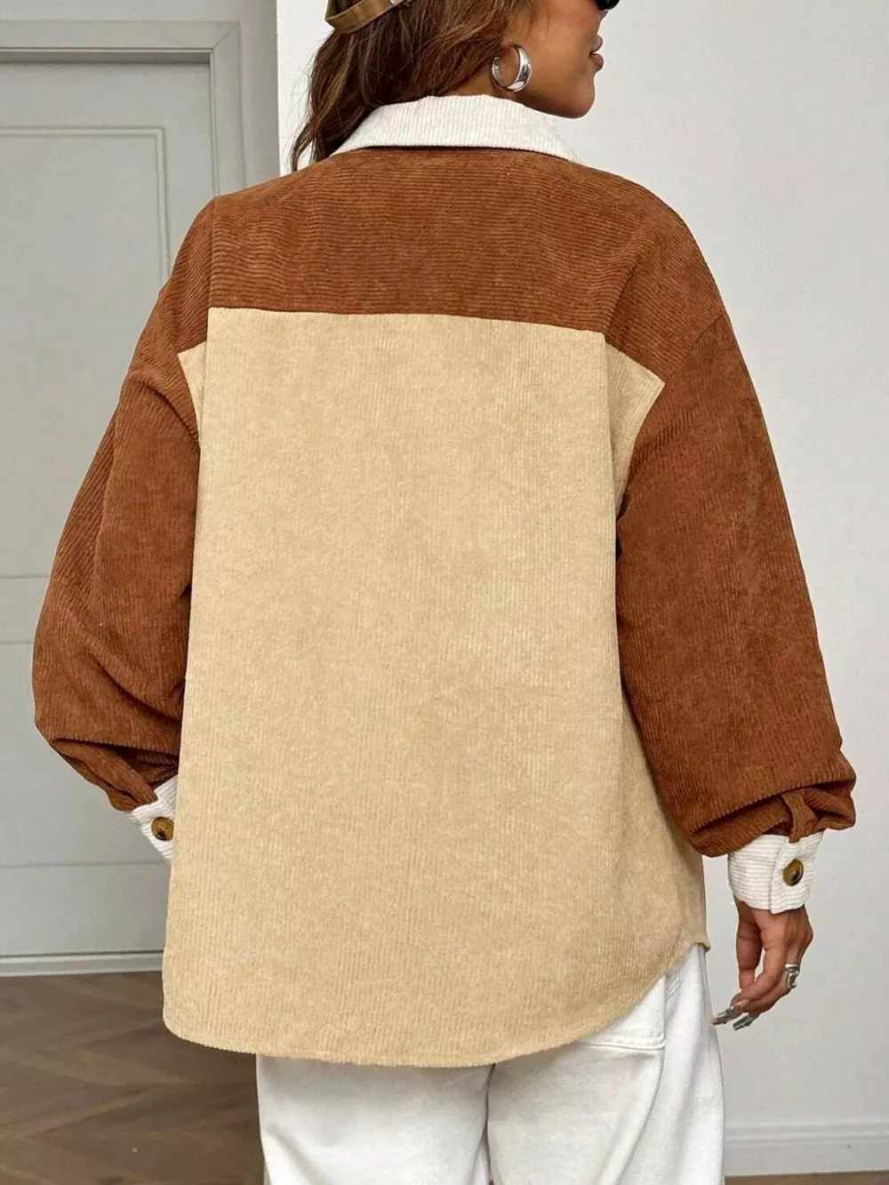 Color Block Corduroy Button-Up Jacket, image 4