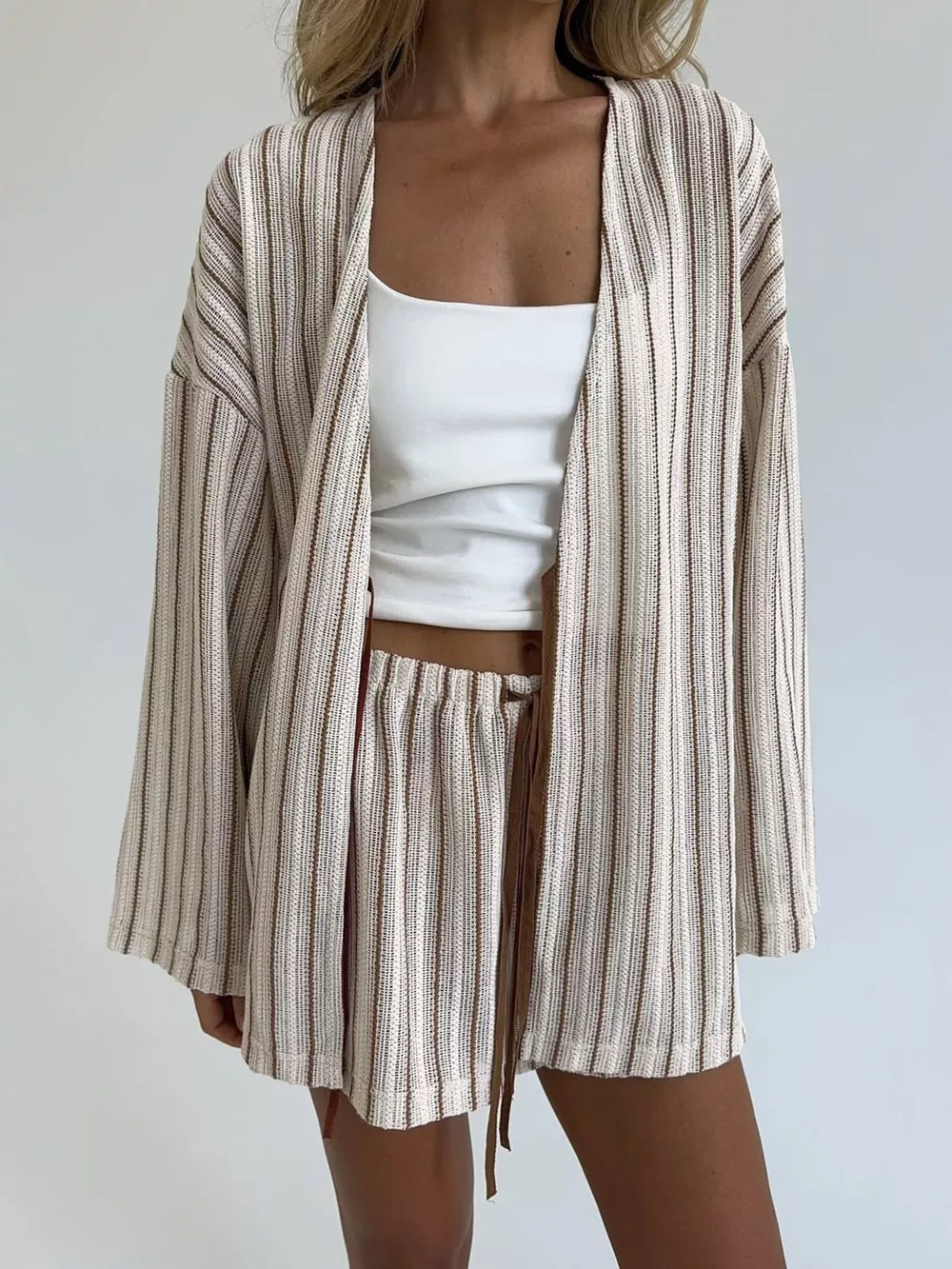 Striped Tie Front Top and Shorts Lounge Set, image 10