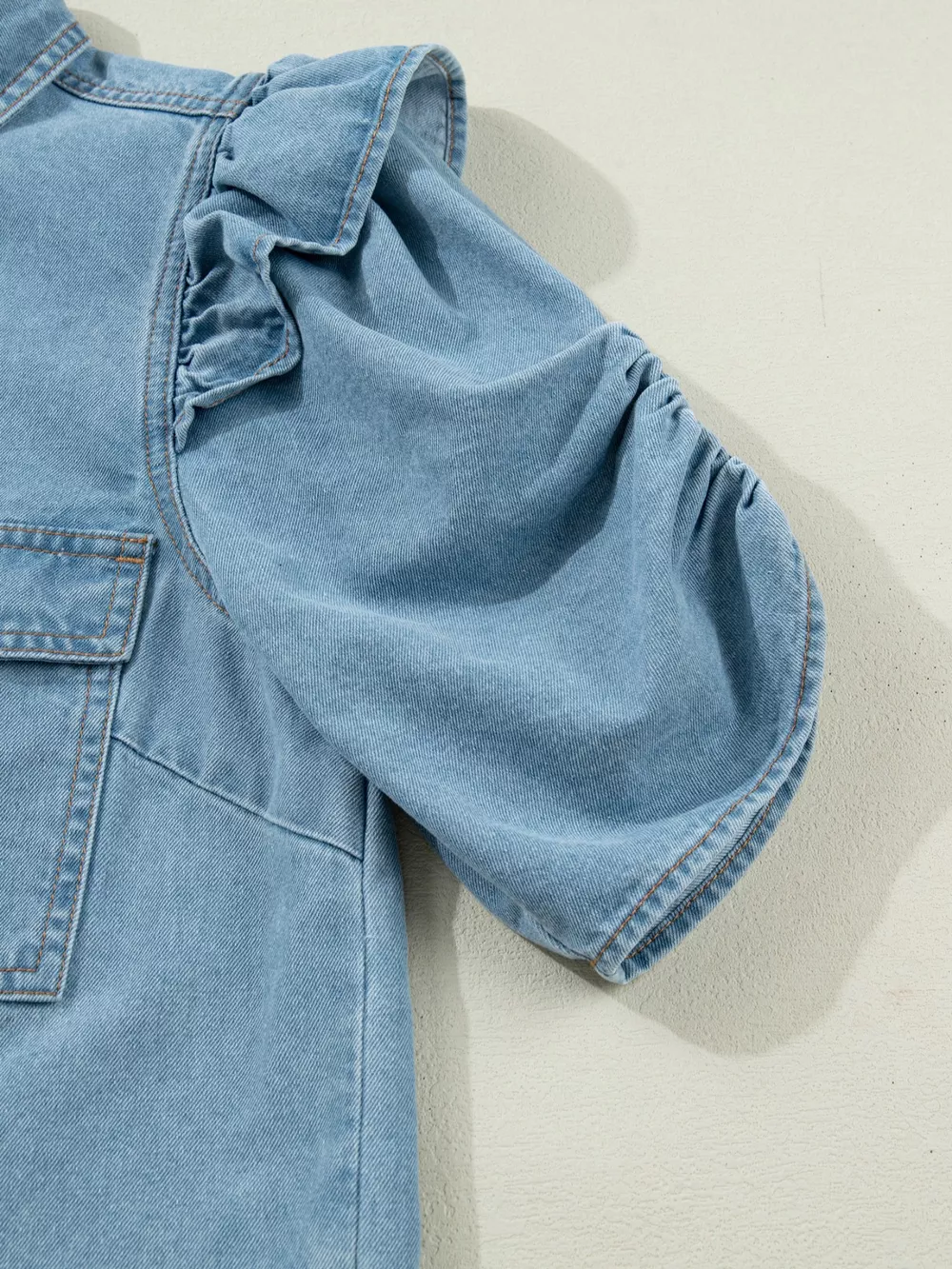 Ruffled Button-Down Denim Shirt, image 4