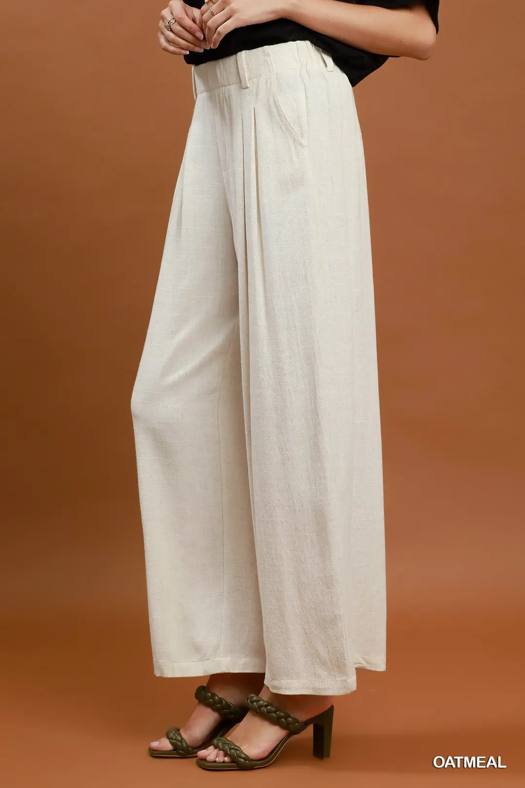High Waist Linen Blend Wide Leg Trousers, image 2