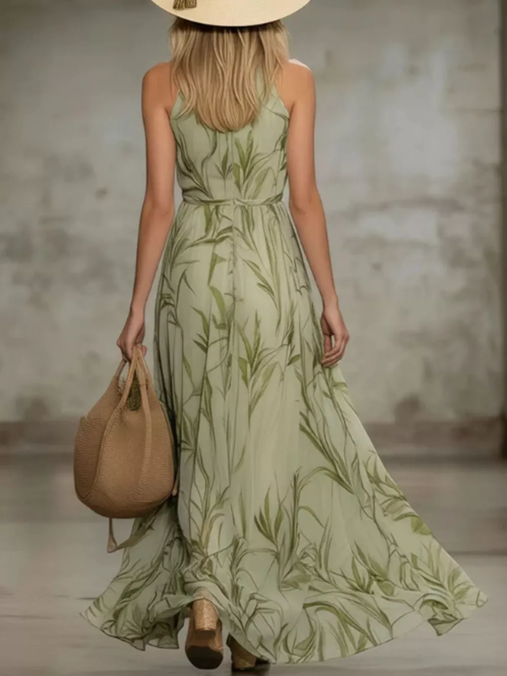 Leaf Print Sleeveless Chiffon Maxi Dress, image 5